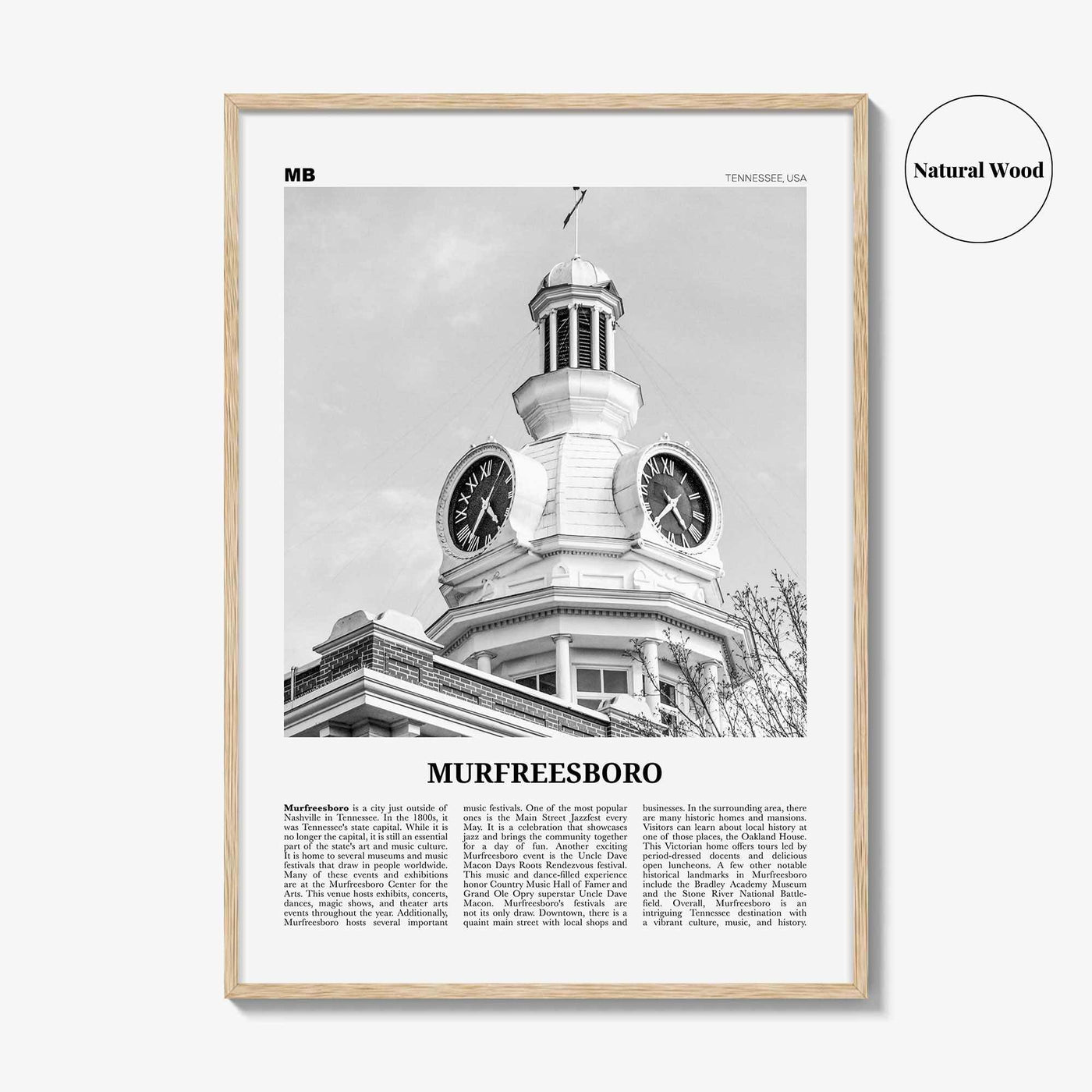 Murfreesboro Print Black and White, Murfreesboro Wall Art, Murfreesboro Poster, Murfreesboro Photo, Murfreesboro Map, Tennessee, USA