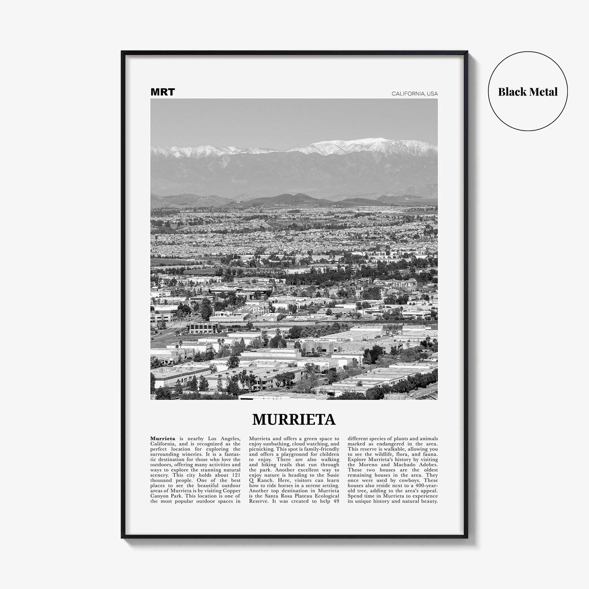 Murrieta Print Black and White No 2, Murrieta Wall Art, Murrieta Poster, Murrieta Photo, Murrieta Wall Décor, Murrieta Map, California