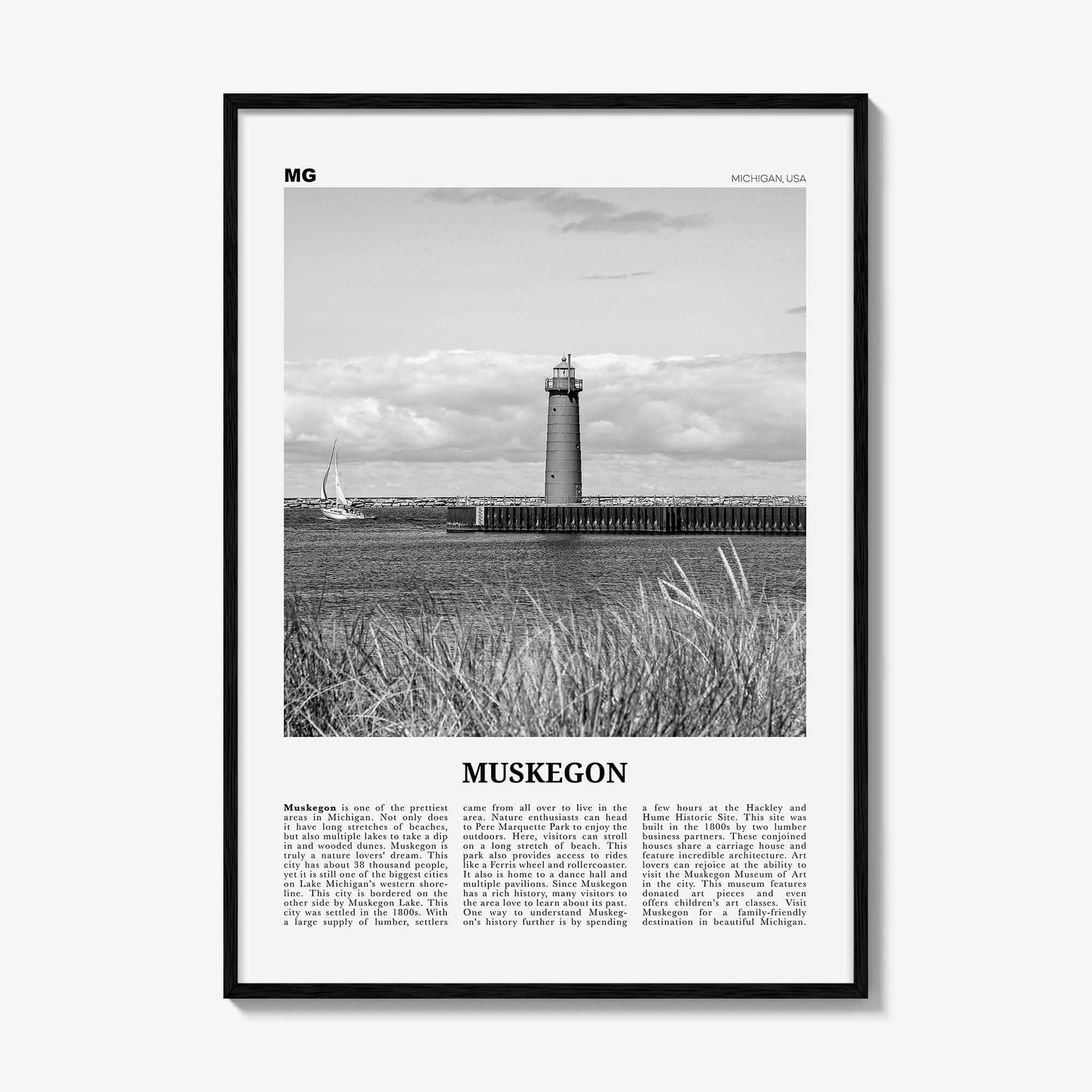 Muskegon Print Black and White, Muskegon Wall Art, Muskegon Poster, Muskegon Photo, Muskegon Wall Décor, Muskegon Map, Michigan, USA