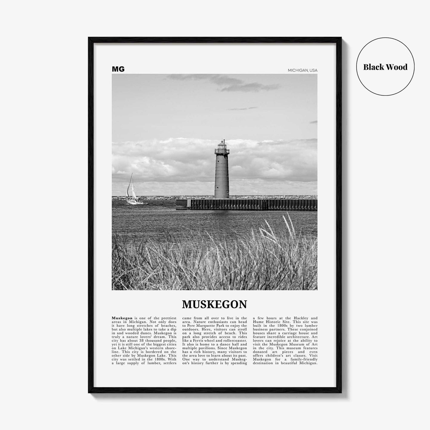 Muskegon Print Black and White, Muskegon Wall Art, Muskegon Poster, Muskegon Photo, Muskegon Wall Décor, Muskegon Map, Michigan, USA