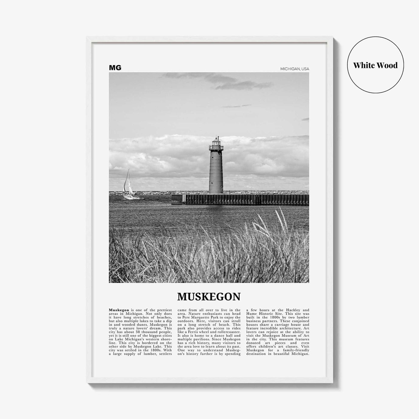 Muskegon Print Black and White, Muskegon Wall Art, Muskegon Poster, Muskegon Photo, Muskegon Wall Décor, Muskegon Map, Michigan, USA