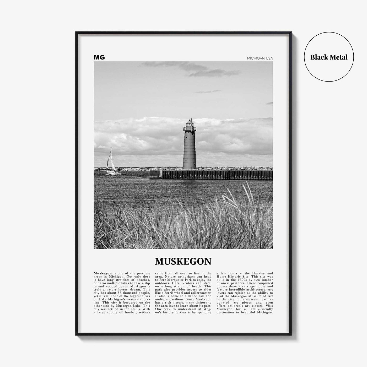 Muskegon Print Black and White, Muskegon Wall Art, Muskegon Poster, Muskegon Photo, Muskegon Wall Décor, Muskegon Map, Michigan, USA