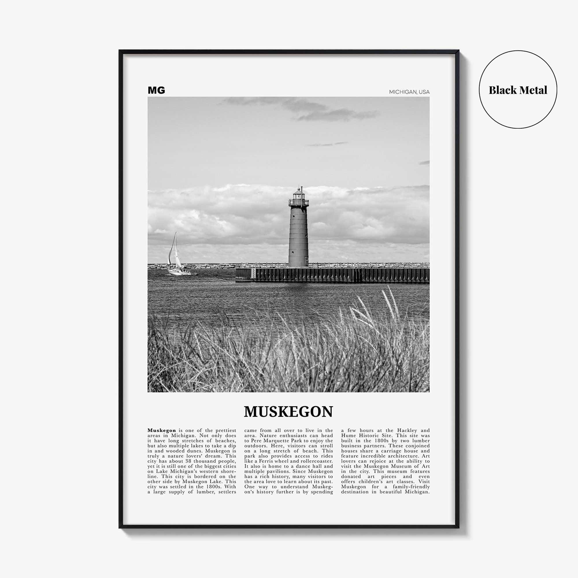 Muskegon Print Black and White, Muskegon Wall Art, Muskegon Poster, Muskegon Photo, Muskegon Wall Décor, Muskegon Map, Michigan, USA