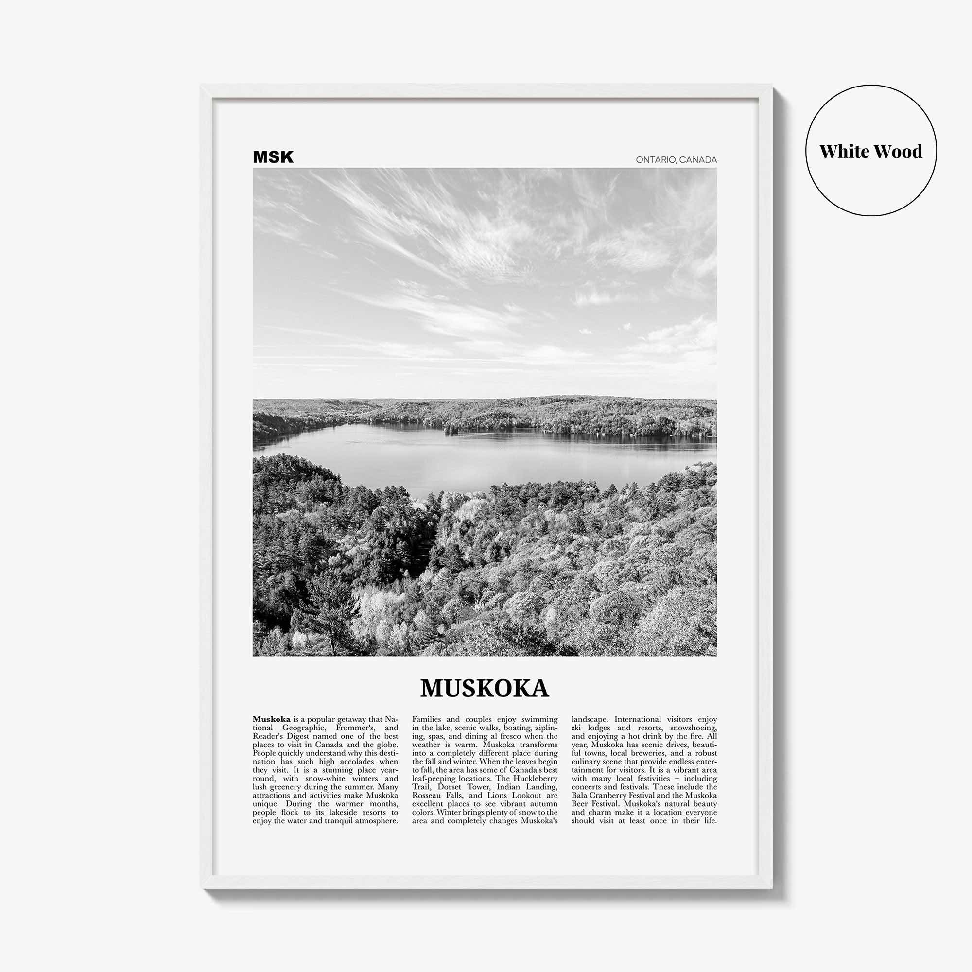 Muskoka Print Black and White, Muskoka Wall Art, Muskoka Poster, Muskoka Photo, Muskoka Map, Muskoka Wall Decor, Ontario, Canada