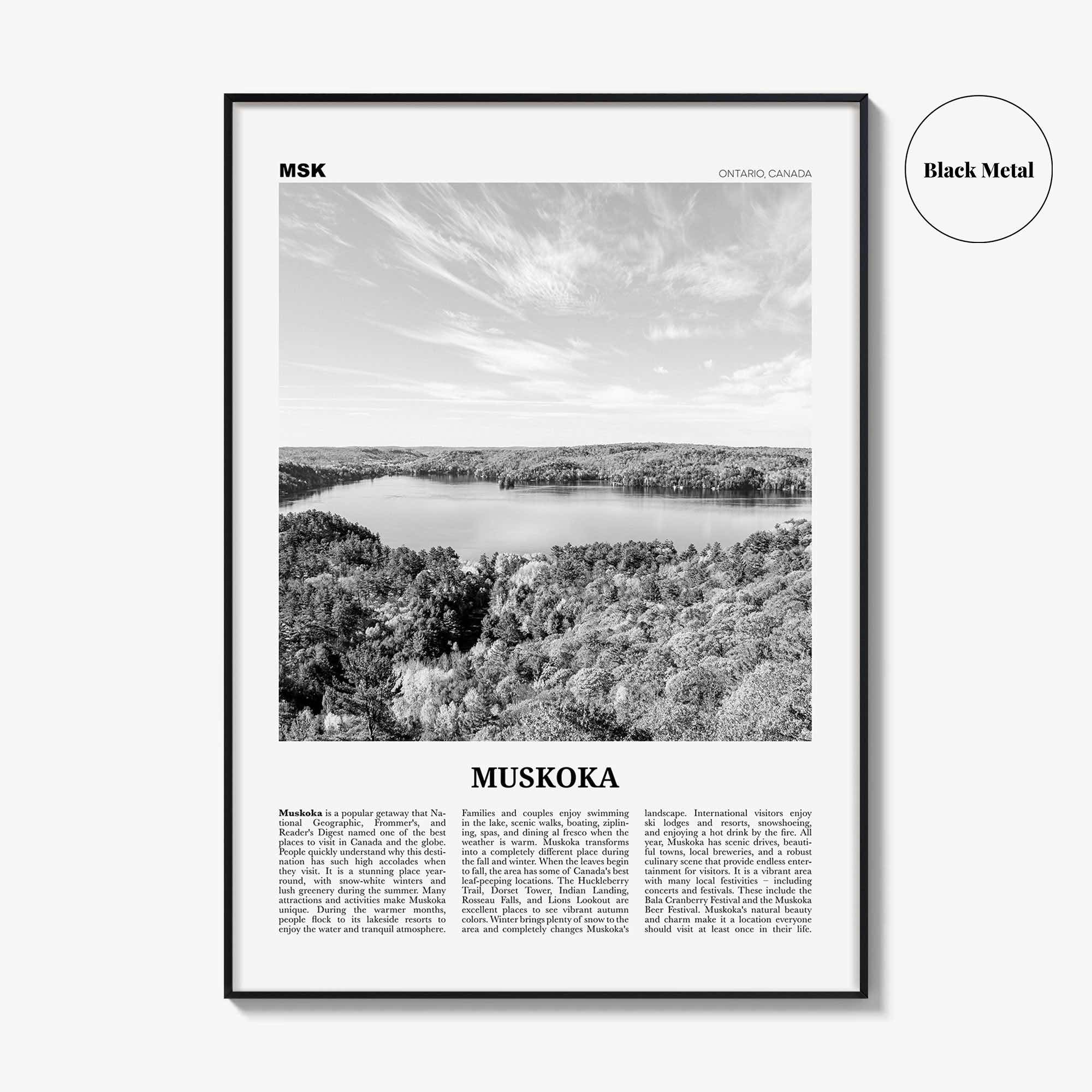Muskoka Print Black and White, Muskoka Wall Art, Muskoka Poster, Muskoka Photo, Muskoka Map, Muskoka Wall Decor, Ontario, Canada