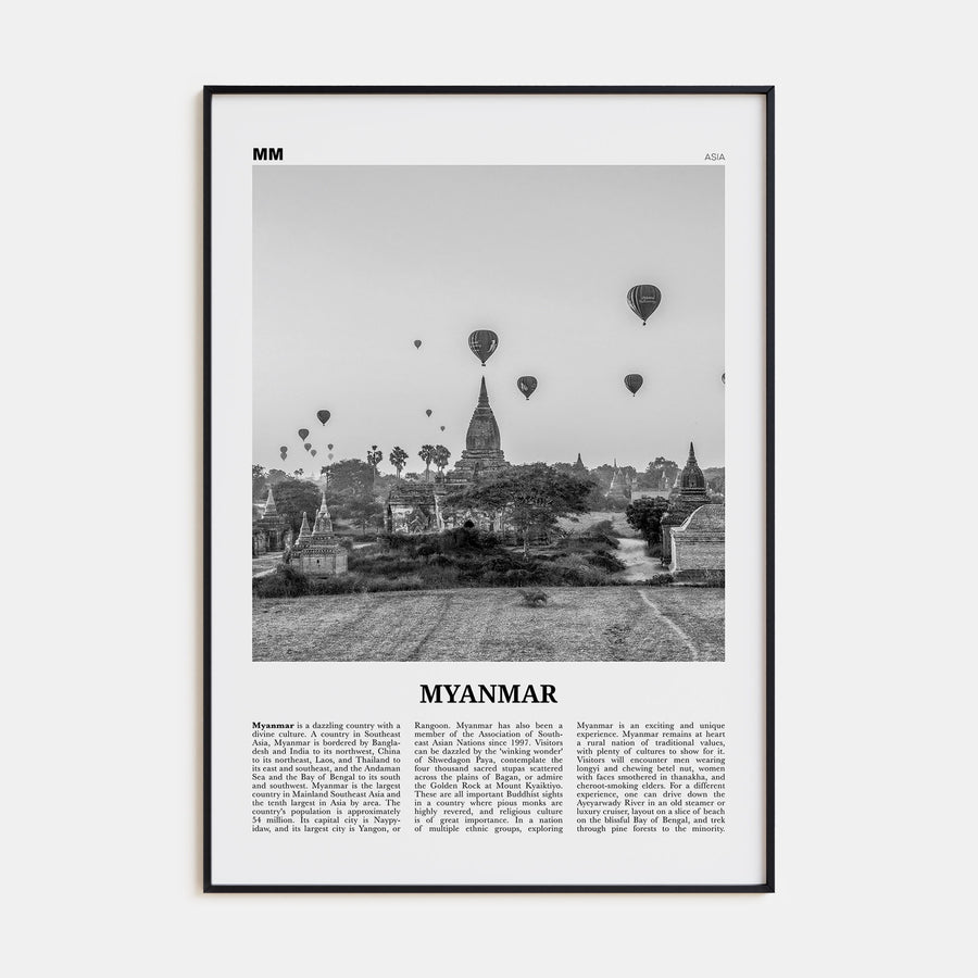 Myanmar Travel B&W Poster
