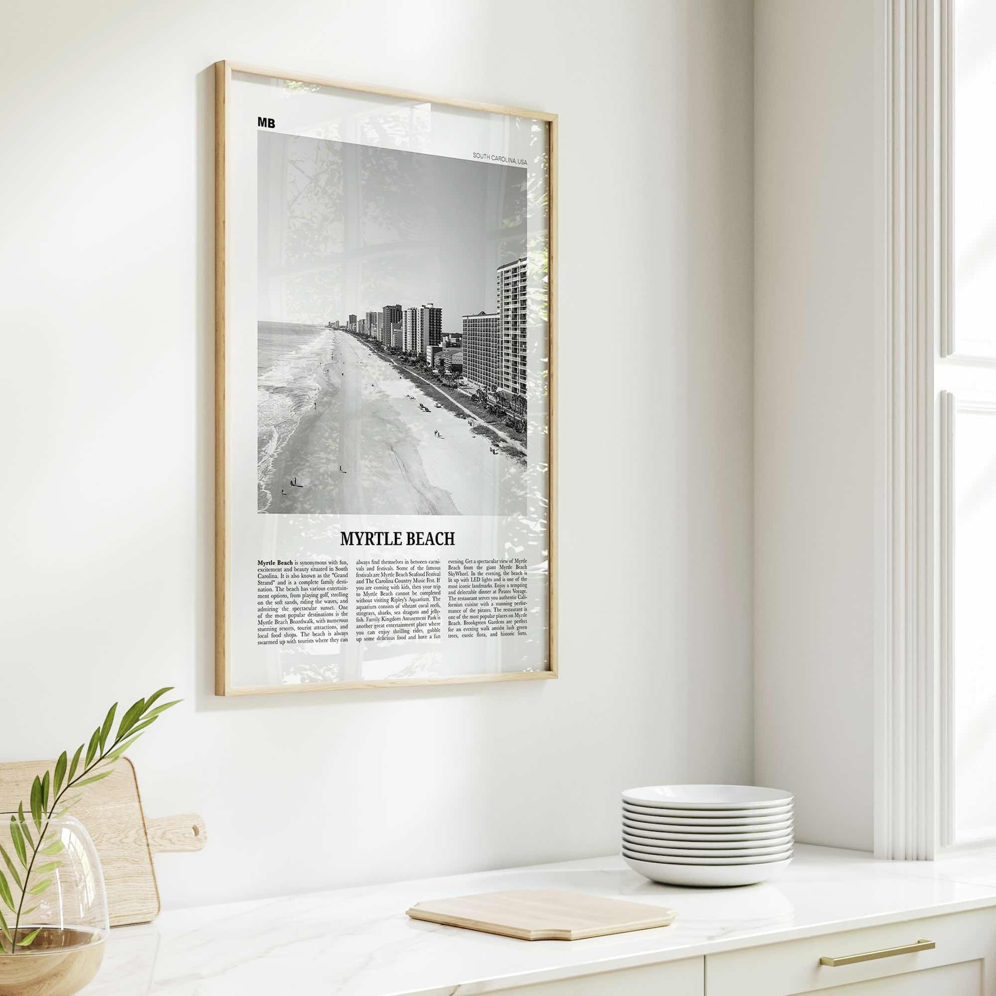 Myrtle Beach Print Black and White, Myrtle Beach Wall Art, Myrtle Beach Poster, Myrtle Beach Photo, Myrtle Beach Map, South Carolina, USA