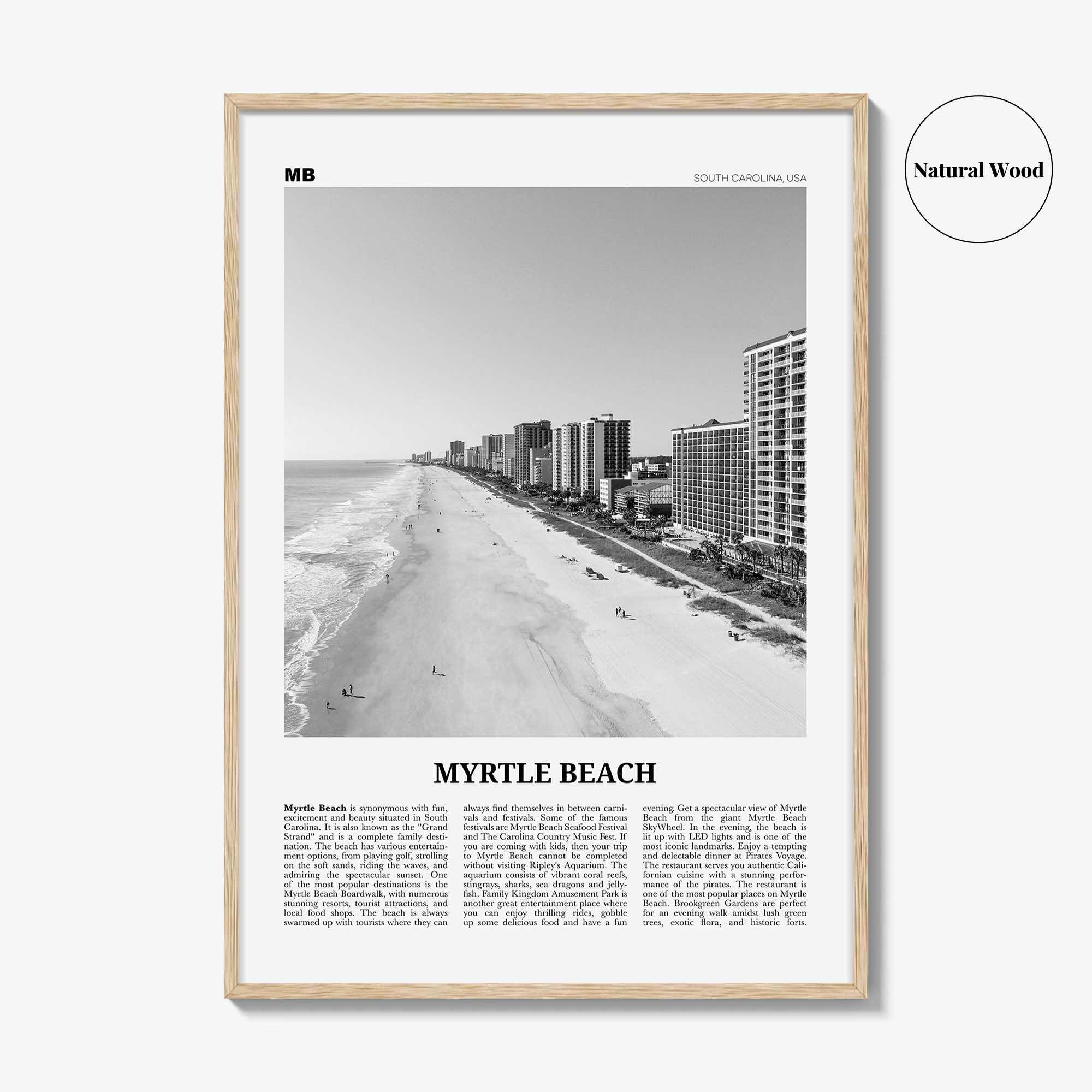 Myrtle Beach Print Black and White, Myrtle Beach Wall Art, Myrtle Beach Poster, Myrtle Beach Photo, Myrtle Beach Map, South Carolina, USA