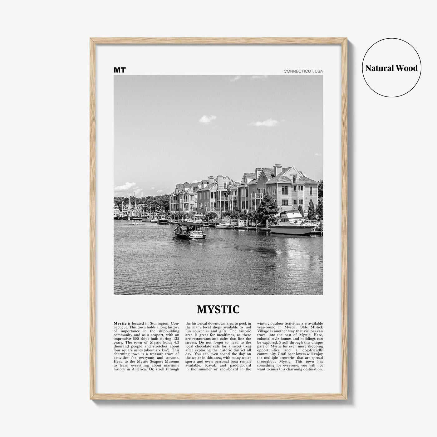 Mystic Print Black and White, Mystic Wall Art, Mystic Poster, Mystic Photo, Mystic Wall Décor, Mystic Map, Connecticut, USA