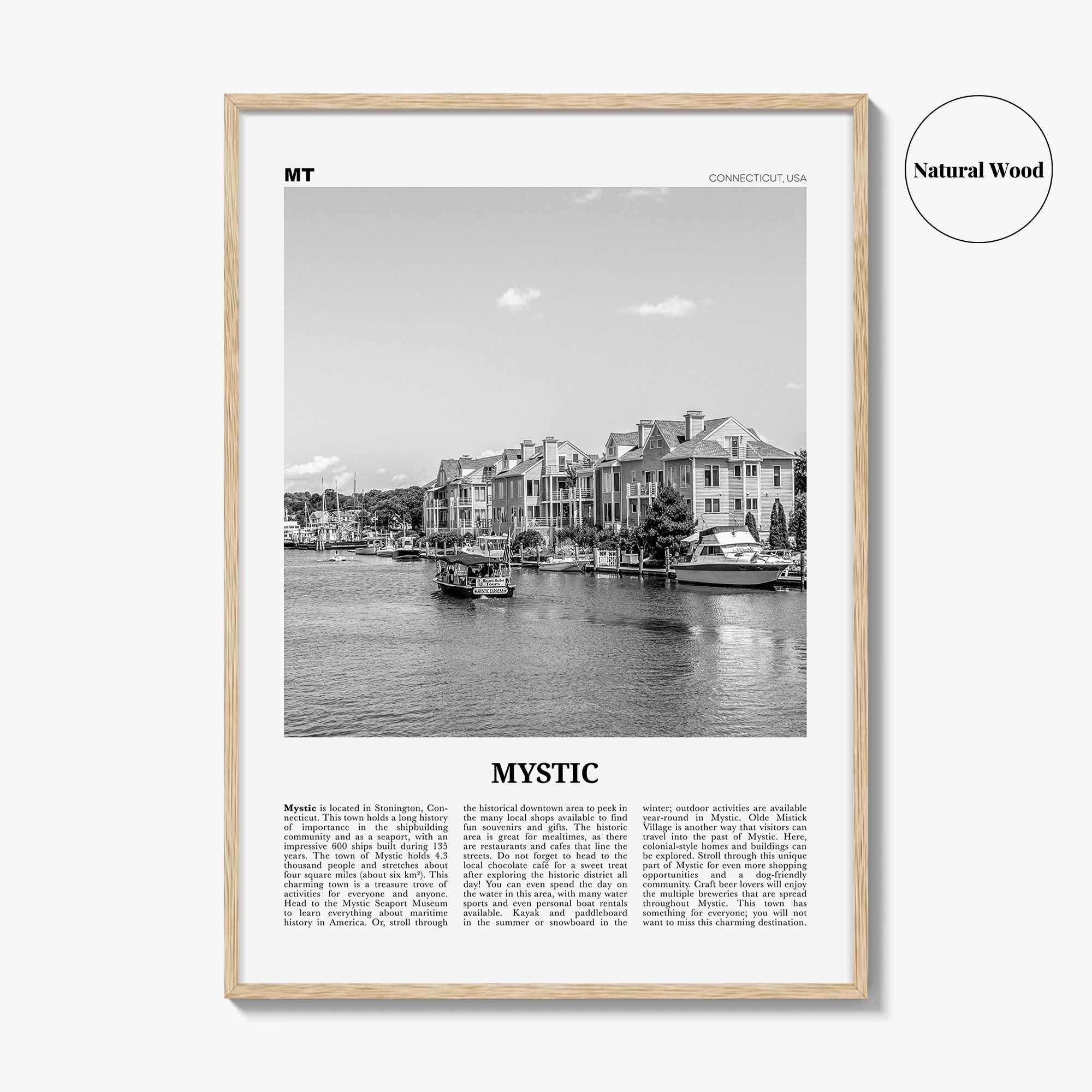 Mystic Print Black and White, Mystic Wall Art, Mystic Poster, Mystic Photo, Mystic Wall Décor, Mystic Map, Connecticut, USA