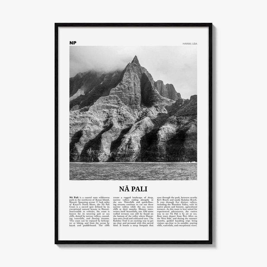 Na Pali Print Black and White, Nā Pali Wall Art, Nā Pali Poster, Nā Pali Photo, Nā Pali Wall Décor, Nā Pali Map, Hawaii, USA