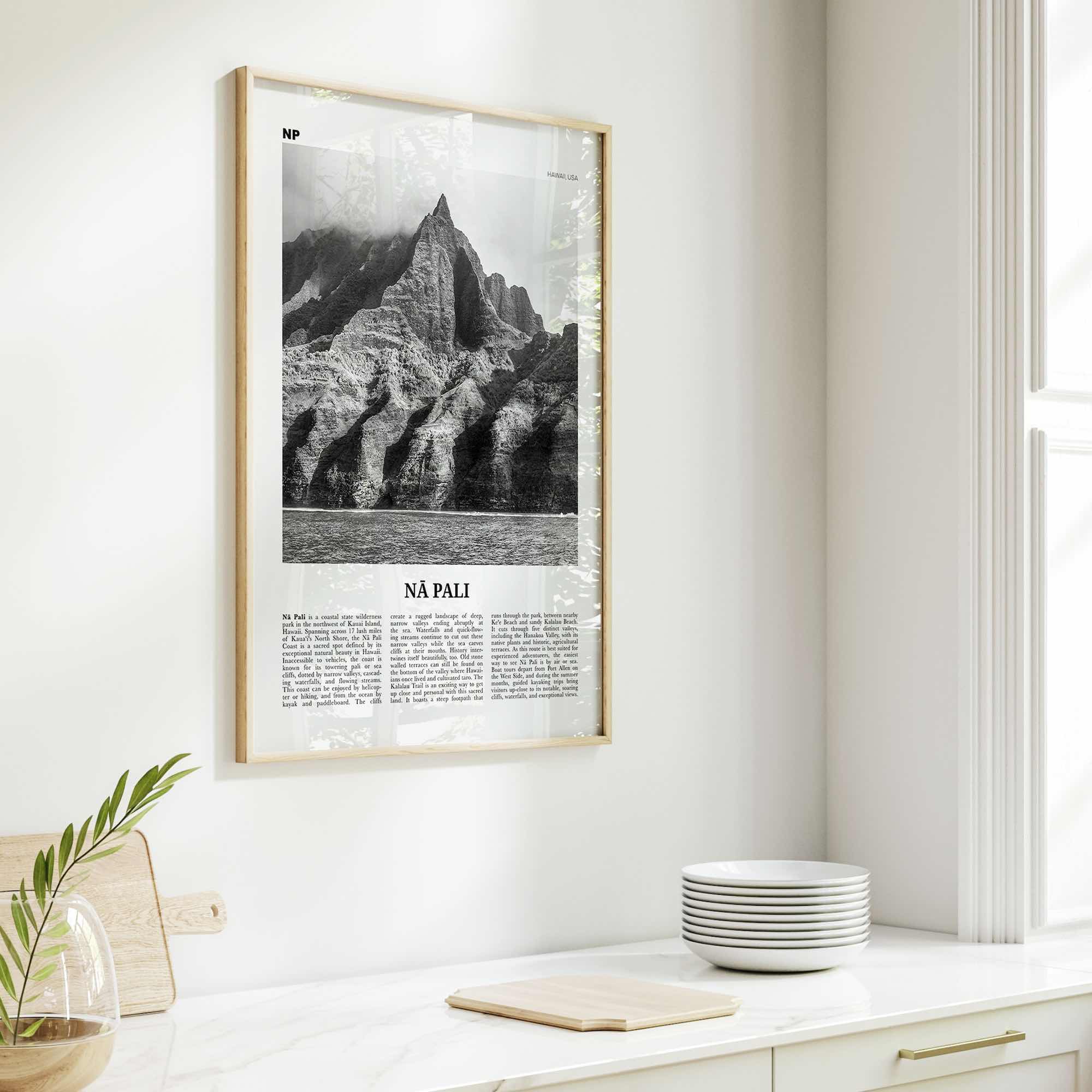Na Pali Print Black and White, Nā Pali Wall Art, Nā Pali Poster, Nā Pali Photo, Nā Pali Wall Décor, Nā Pali Map, Hawaii, USA