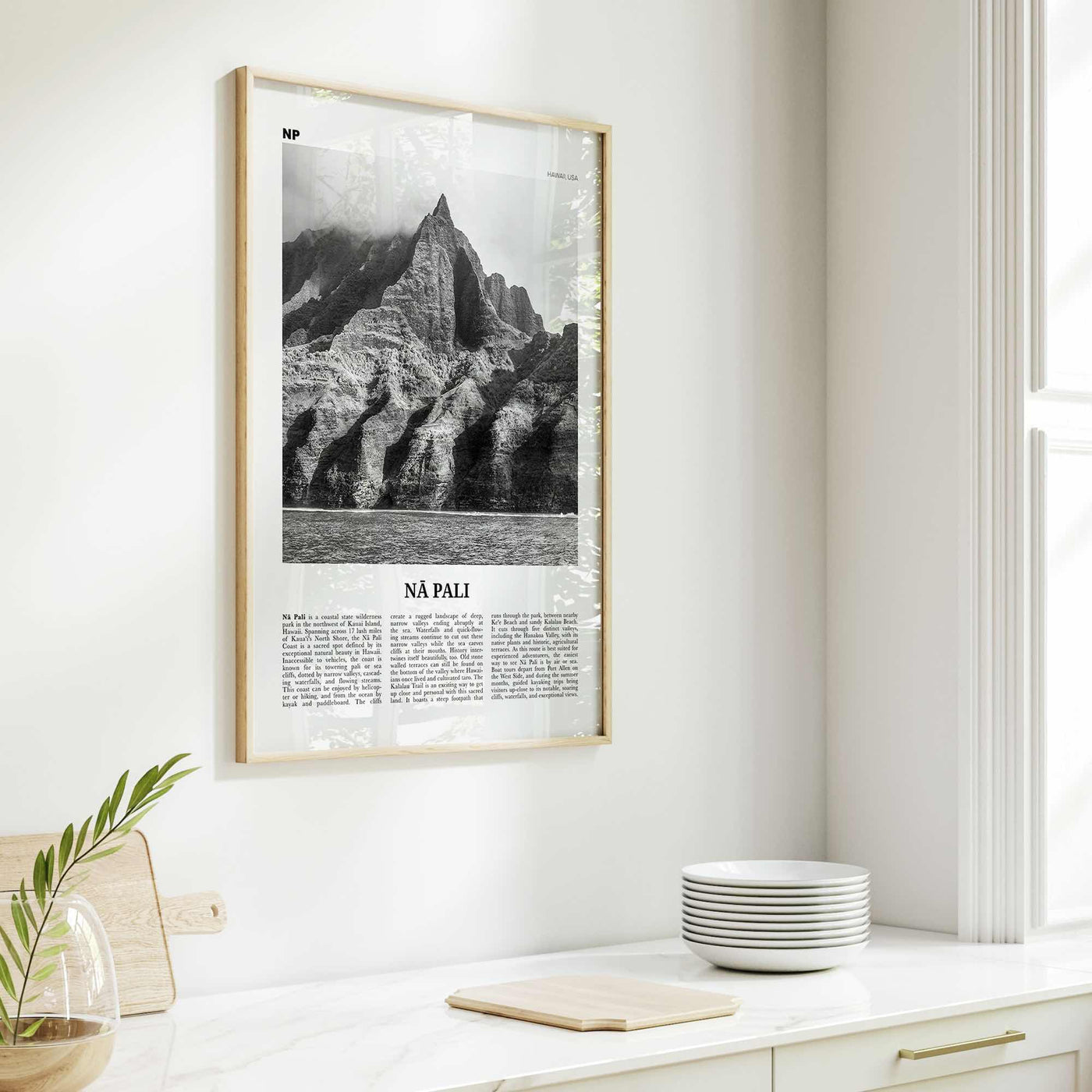 Na Pali Print Black and White, Nā Pali Wall Art, Nā Pali Poster, Nā Pali Photo, Nā Pali Wall Décor, Nā Pali Map, Hawaii, USA