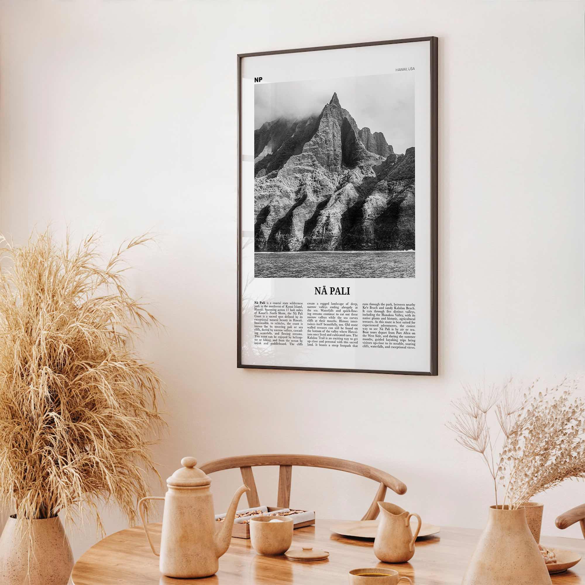 Na Pali Print Black and White, Nā Pali Wall Art, Nā Pali Poster, Nā Pali Photo, Nā Pali Wall Décor, Nā Pali Map, Hawaii, USA