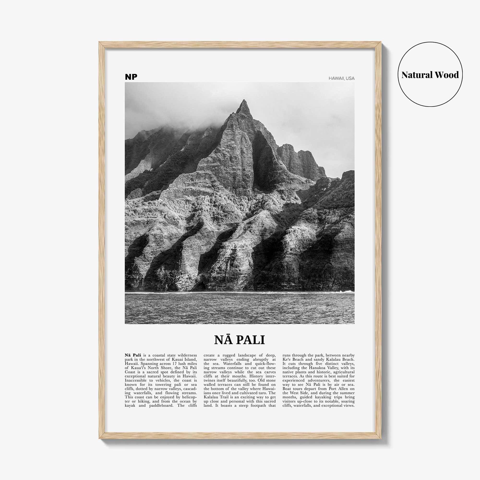 Na Pali Print Black and White, Nā Pali Wall Art, Nā Pali Poster, Nā Pali Photo, Nā Pali Wall Décor, Nā Pali Map, Hawaii, USA