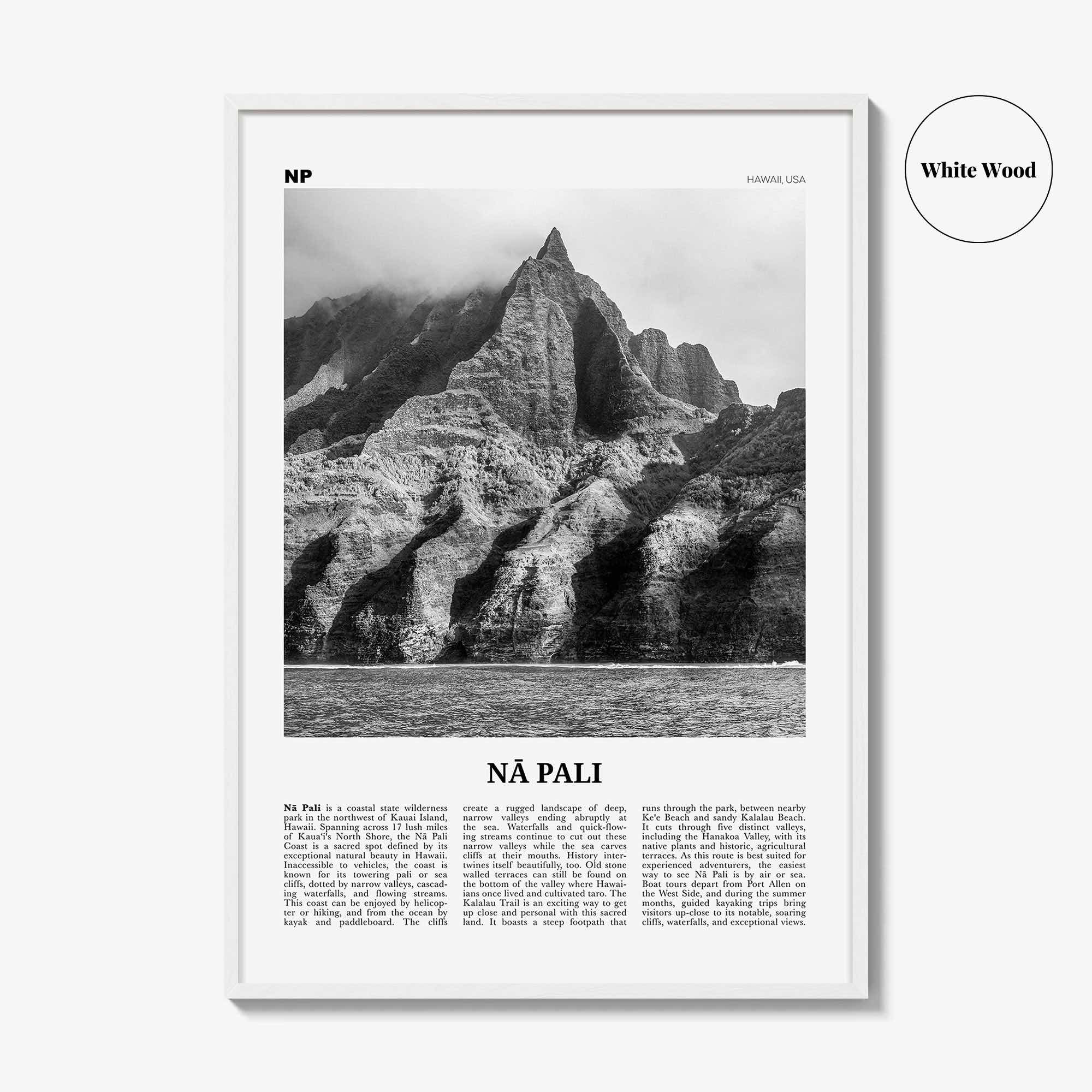 Na Pali Print Black and White, Nā Pali Wall Art, Nā Pali Poster, Nā Pali Photo, Nā Pali Wall Décor, Nā Pali Map, Hawaii, USA