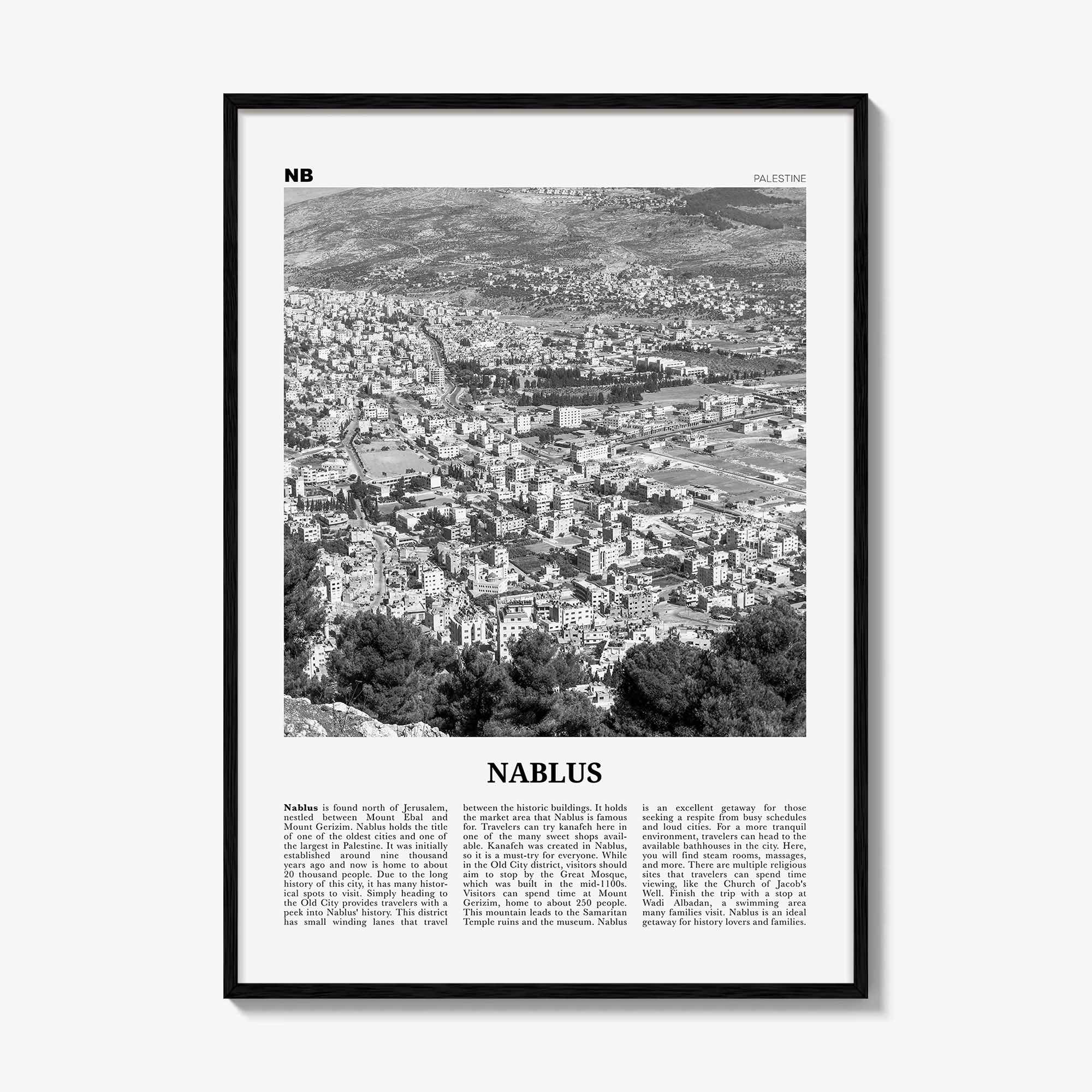 Nablus Print Black and White, Nablus Wall Art, Nablus Poster, Nablus Photo, Nablus Wall Décor, Nablus Map, Palestine