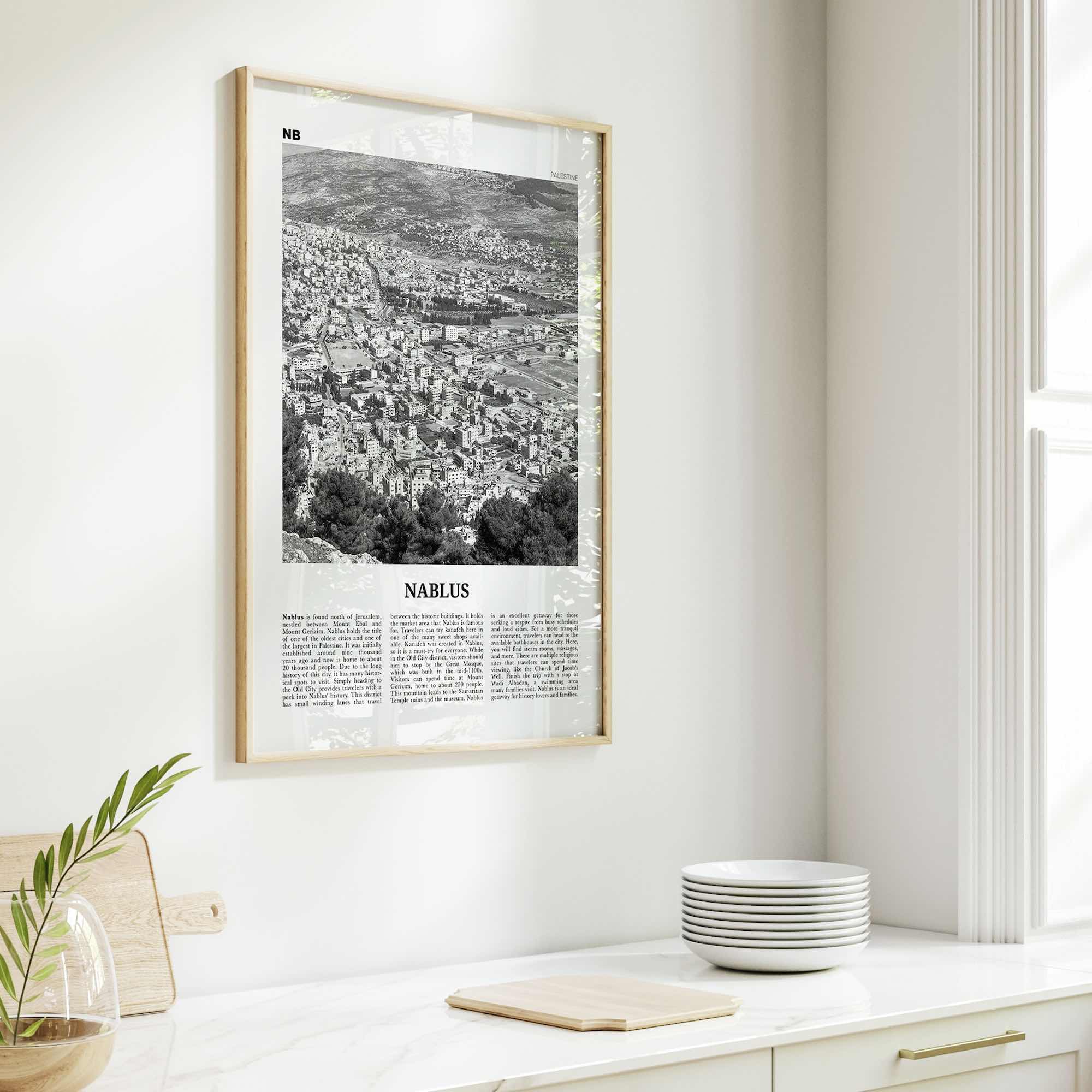Nablus Print Black and White, Nablus Wall Art, Nablus Poster, Nablus Photo, Nablus Wall Décor, Nablus Map, Palestine