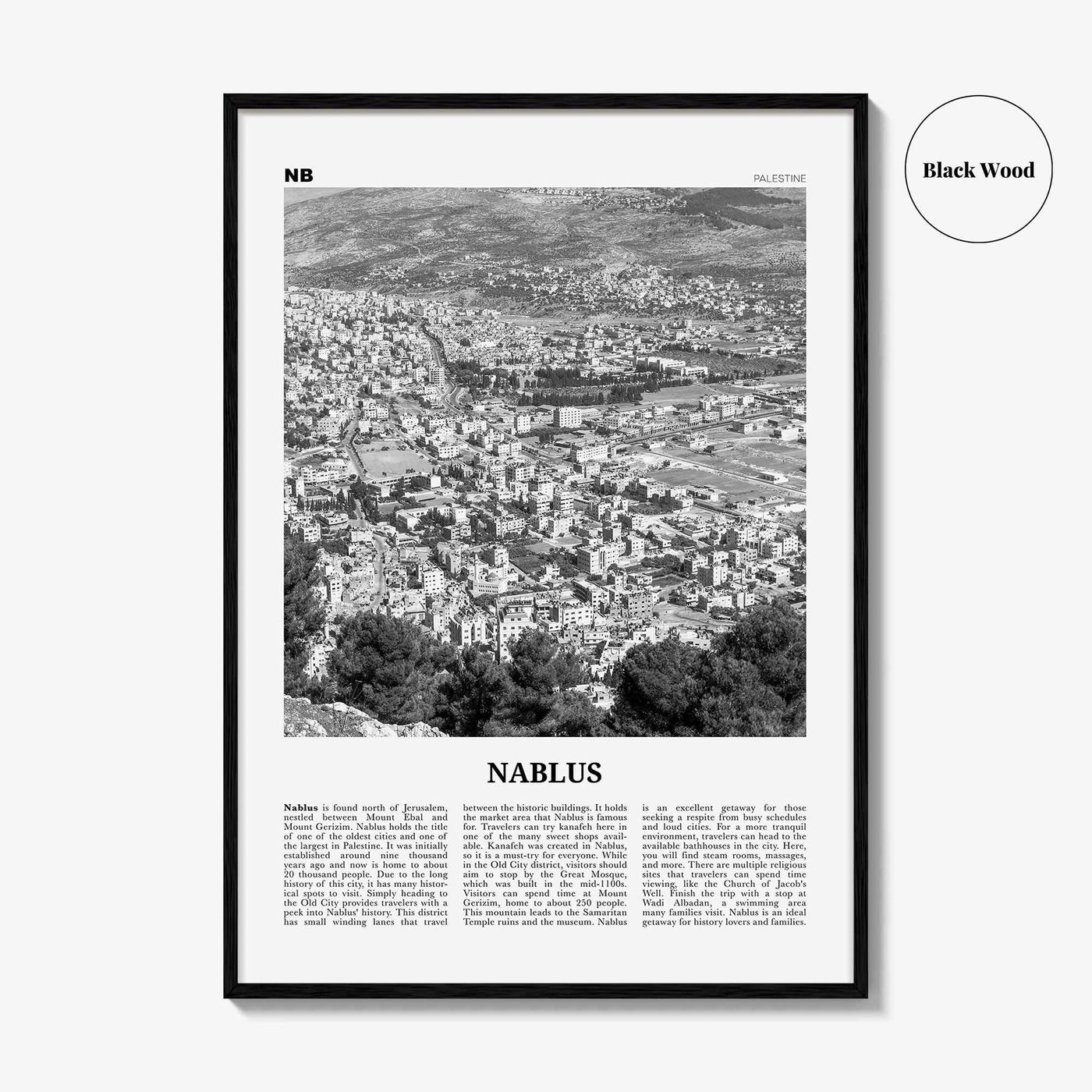 Nablus Print Black and White, Nablus Wall Art, Nablus Poster, Nablus Photo, Nablus Wall Décor, Nablus Map, Palestine