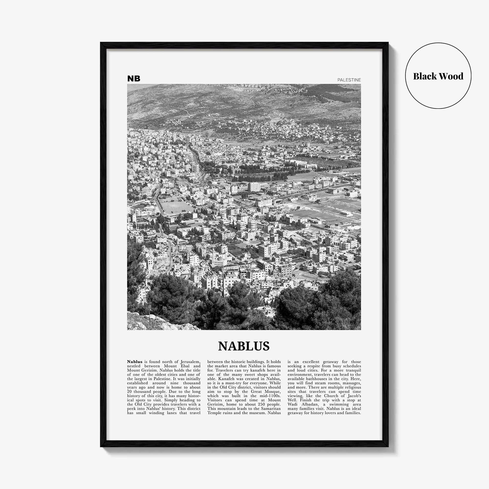 Nablus Print Black and White, Nablus Wall Art, Nablus Poster, Nablus Photo, Nablus Wall Décor, Nablus Map, Palestine