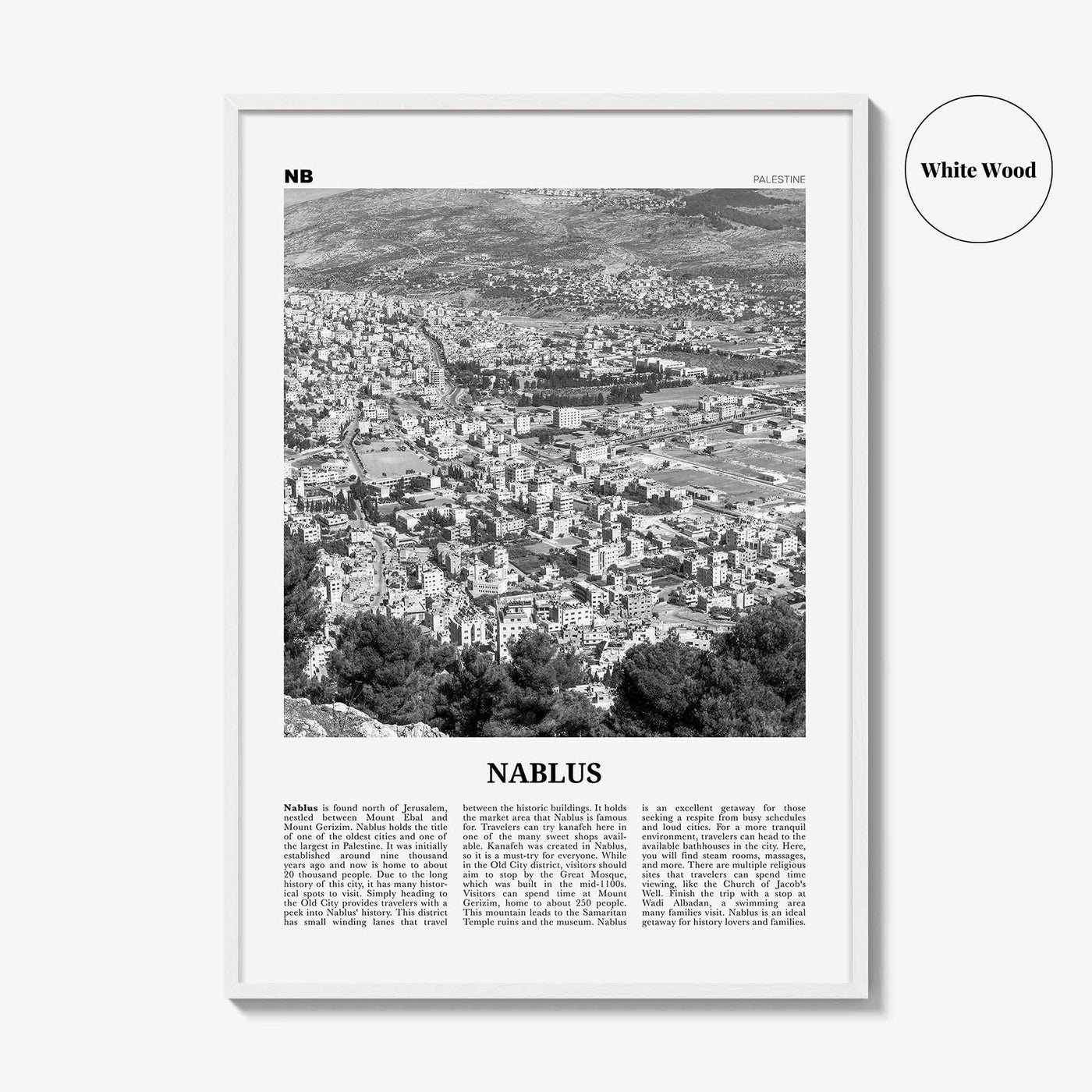 Nablus Print Black and White, Nablus Wall Art, Nablus Poster, Nablus Photo, Nablus Wall Décor, Nablus Map, Palestine
