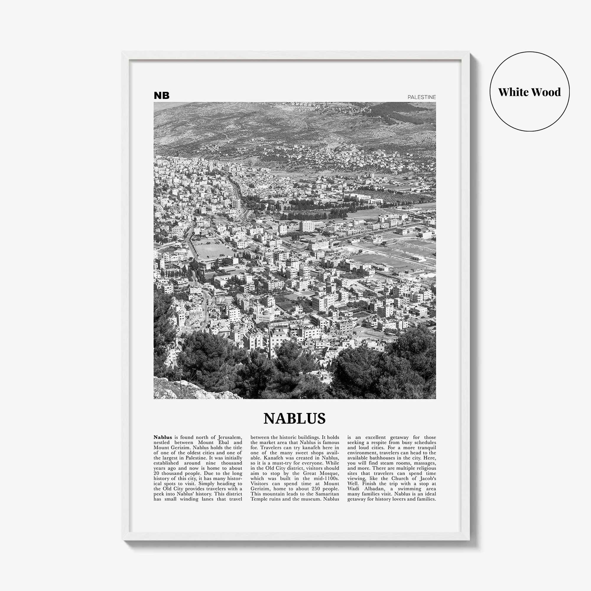 Nablus Print Black and White, Nablus Wall Art, Nablus Poster, Nablus Photo, Nablus Wall Décor, Nablus Map, Palestine