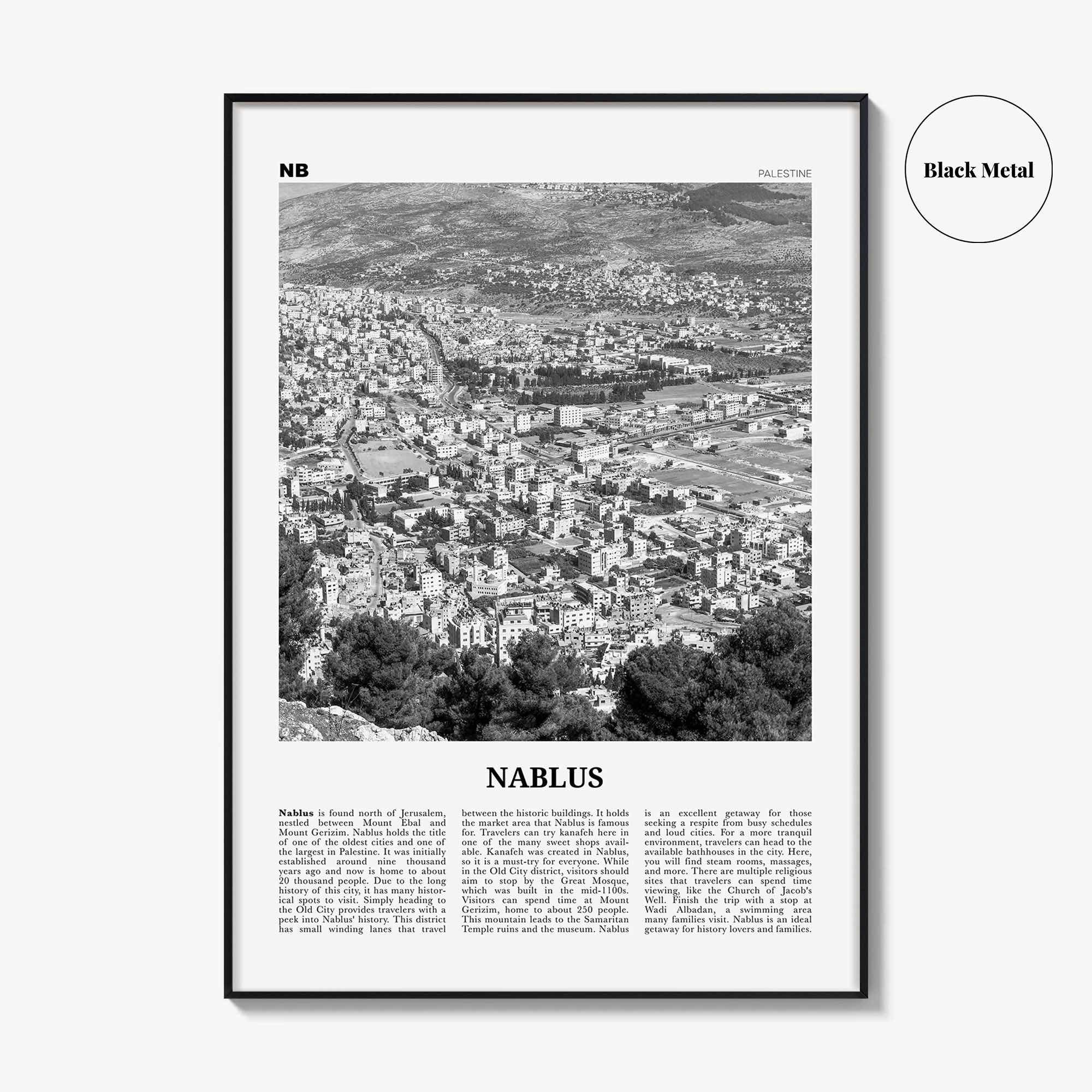 Nablus Print Black and White, Nablus Wall Art, Nablus Poster, Nablus Photo, Nablus Wall Décor, Nablus Map, Palestine