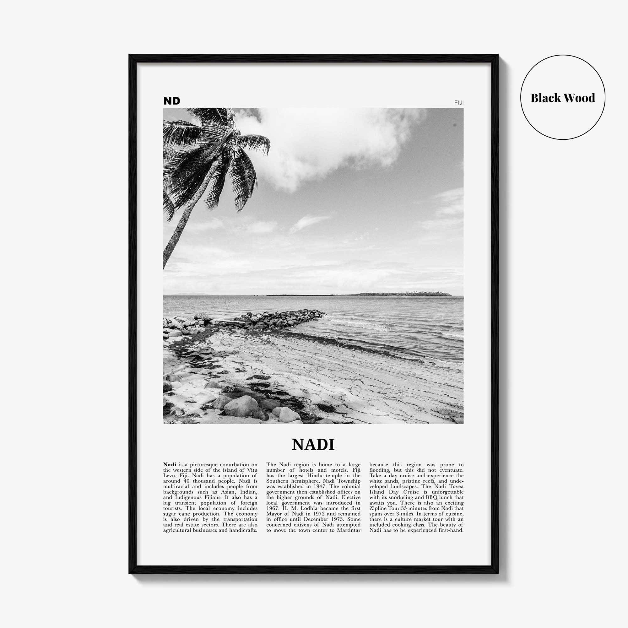 Nadi Print Black and White, Nadi Wall Art, Nadi Poster, Nadi Photo, Nadi Wall Décor, Nadi Map, Fiji