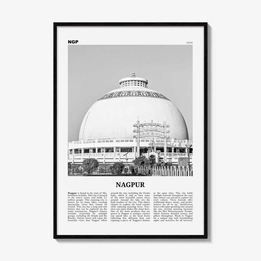 Nagpur Print Black and White, Nagpur Wall Art, Nagpur Poster, Nagpur Photo, Nagpur Wall Décor, Nagpur Map, India