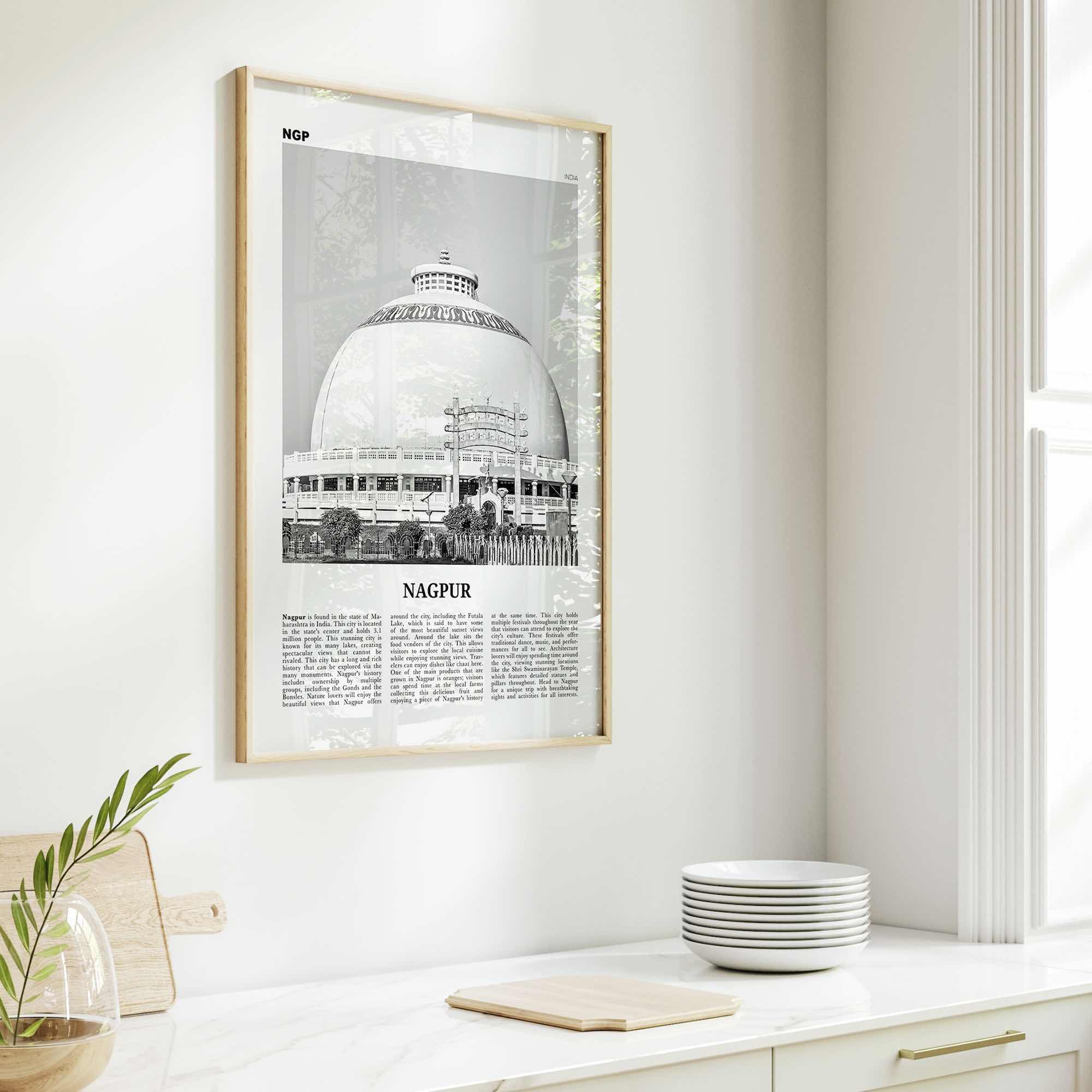 Nagpur Print Black and White, Nagpur Wall Art, Nagpur Poster, Nagpur Photo, Nagpur Wall Décor, Nagpur Map, India