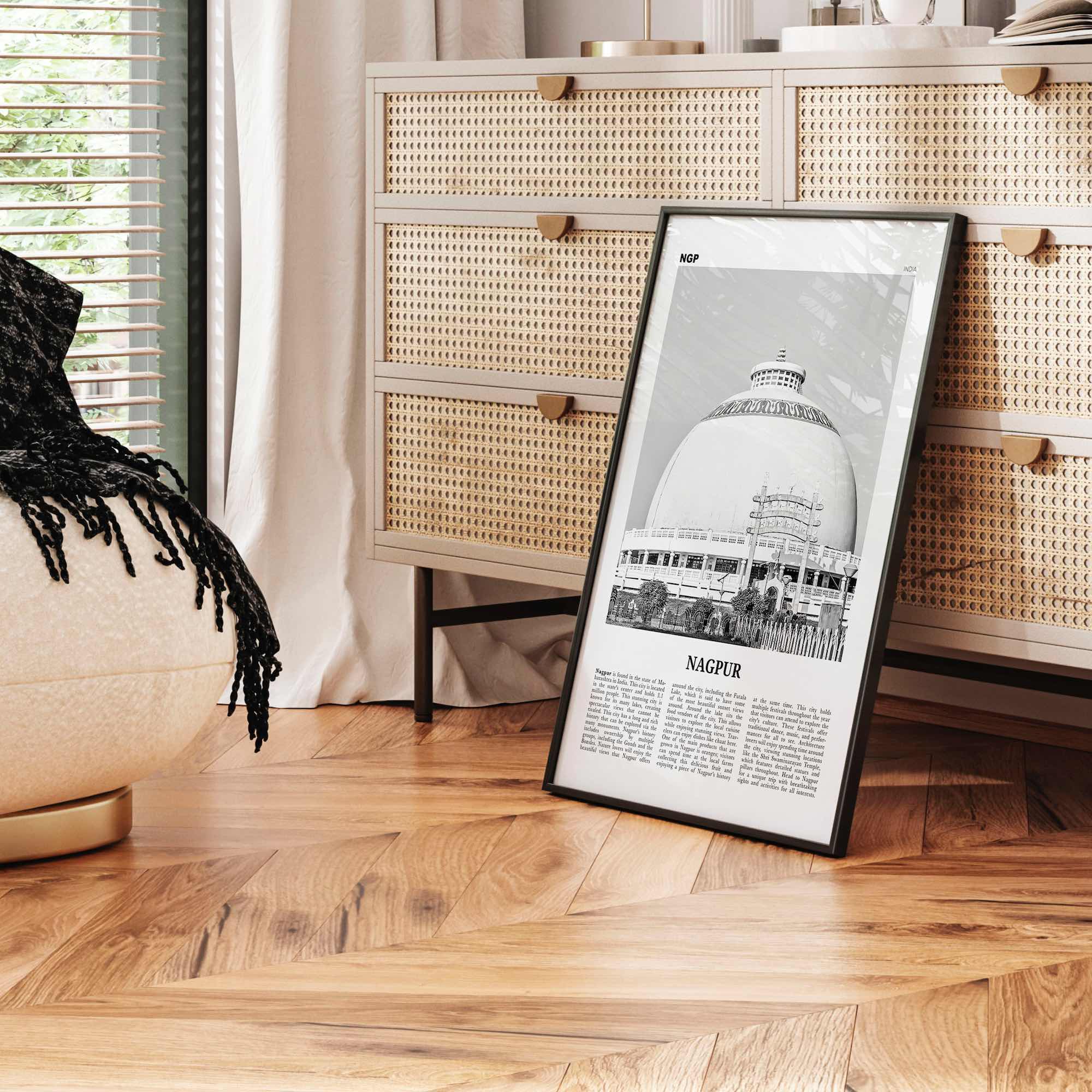 Nagpur Print Black and White, Nagpur Wall Art, Nagpur Poster, Nagpur Photo, Nagpur Wall Décor, Nagpur Map, India