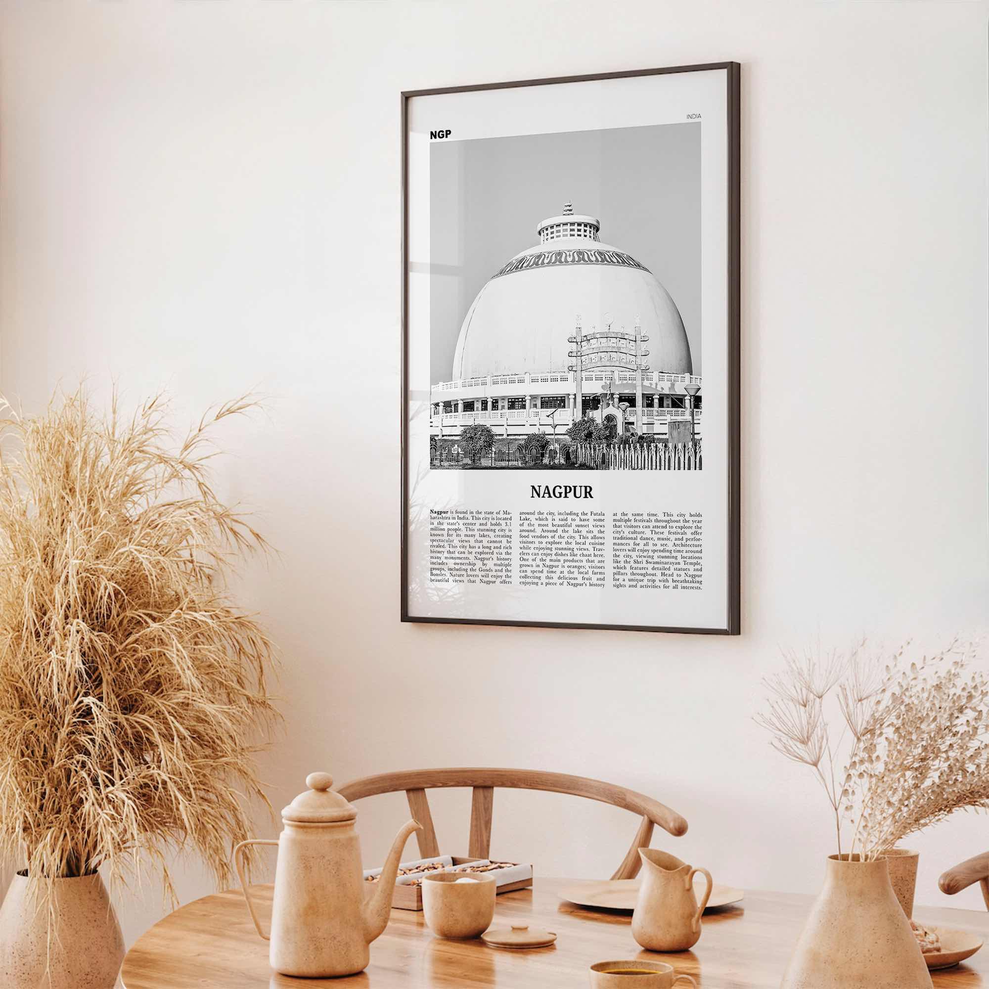 Nagpur Print Black and White, Nagpur Wall Art, Nagpur Poster, Nagpur Photo, Nagpur Wall Décor, Nagpur Map, India
