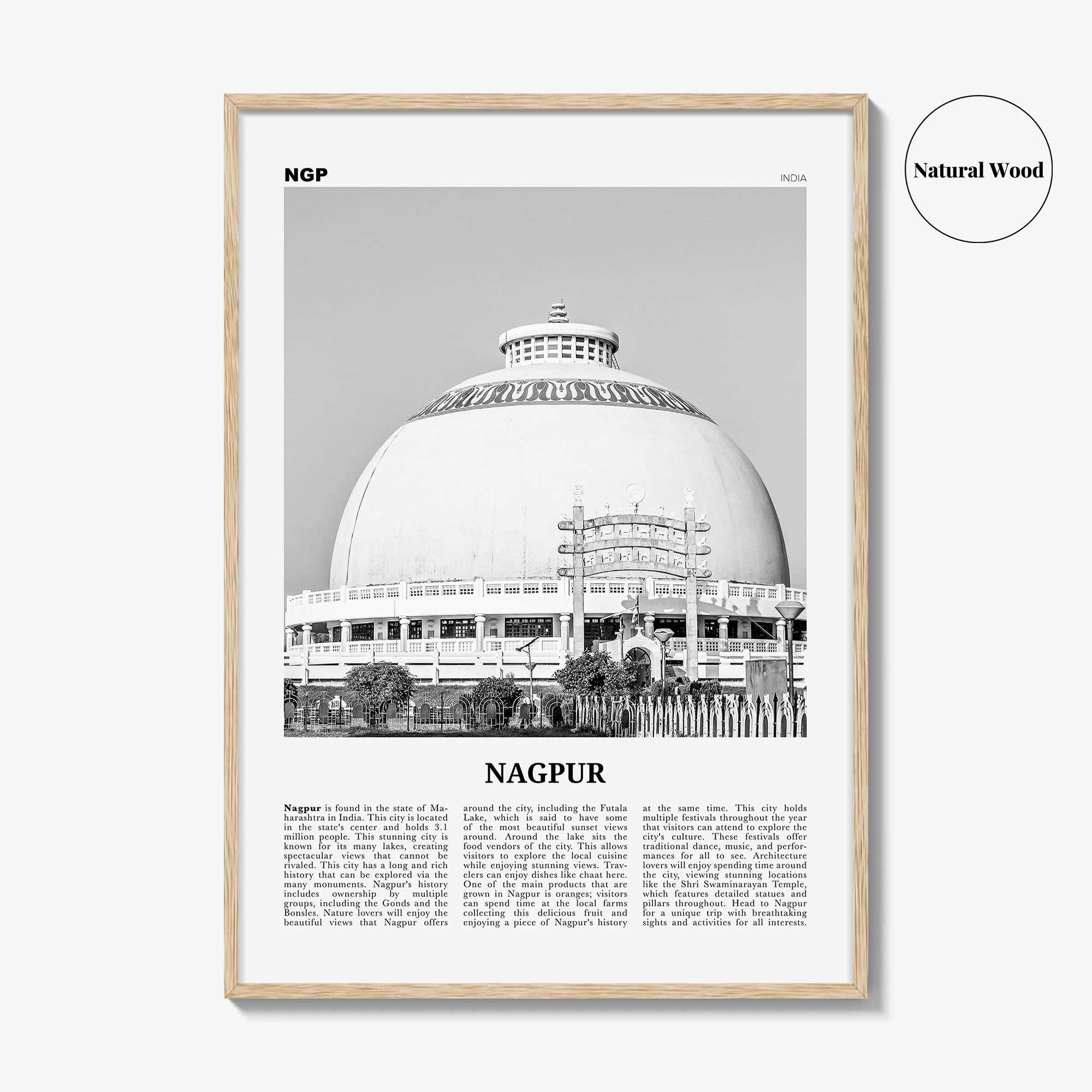 Nagpur Print Black and White, Nagpur Wall Art, Nagpur Poster, Nagpur Photo, Nagpur Wall Décor, Nagpur Map, India