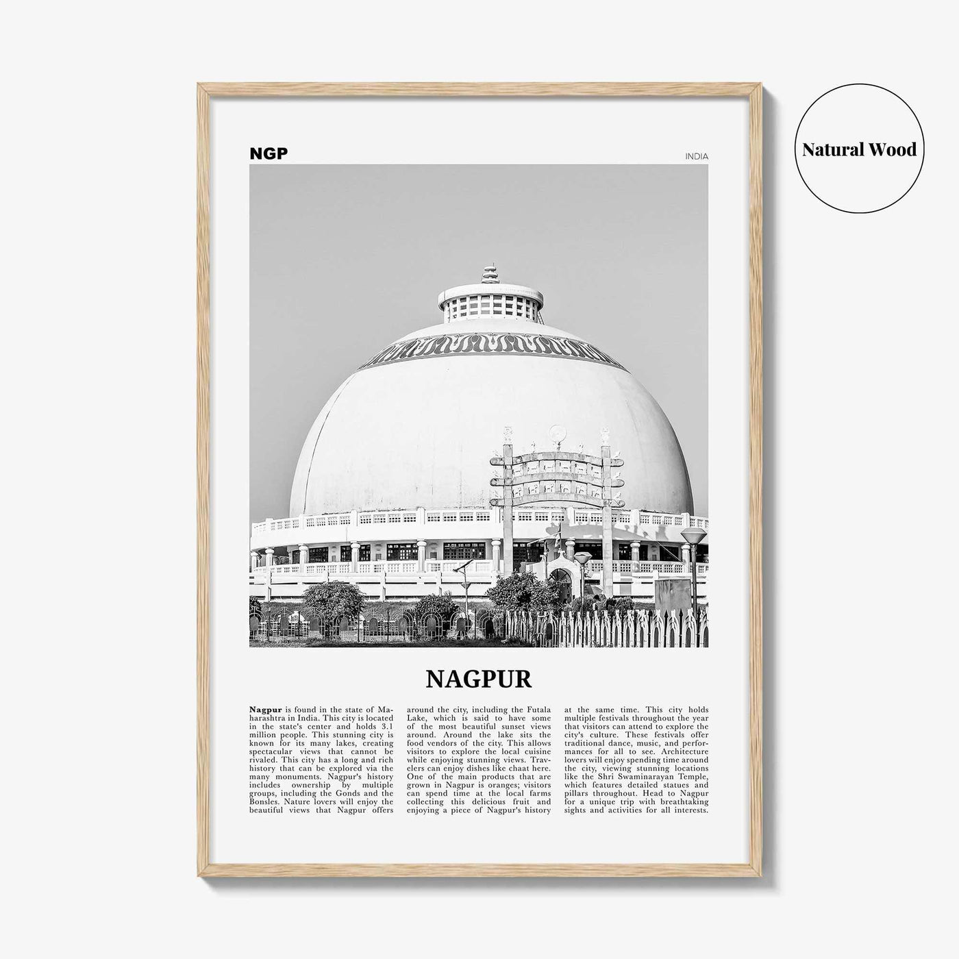 Nagpur Print Black and White, Nagpur Wall Art, Nagpur Poster, Nagpur Photo, Nagpur Wall Décor, Nagpur Map, India