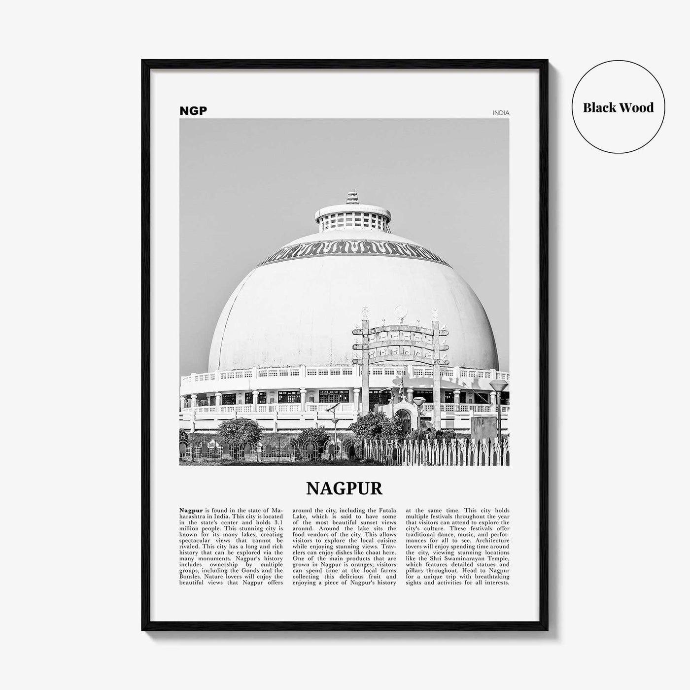 Nagpur Print Black and White, Nagpur Wall Art, Nagpur Poster, Nagpur Photo, Nagpur Wall Décor, Nagpur Map, India