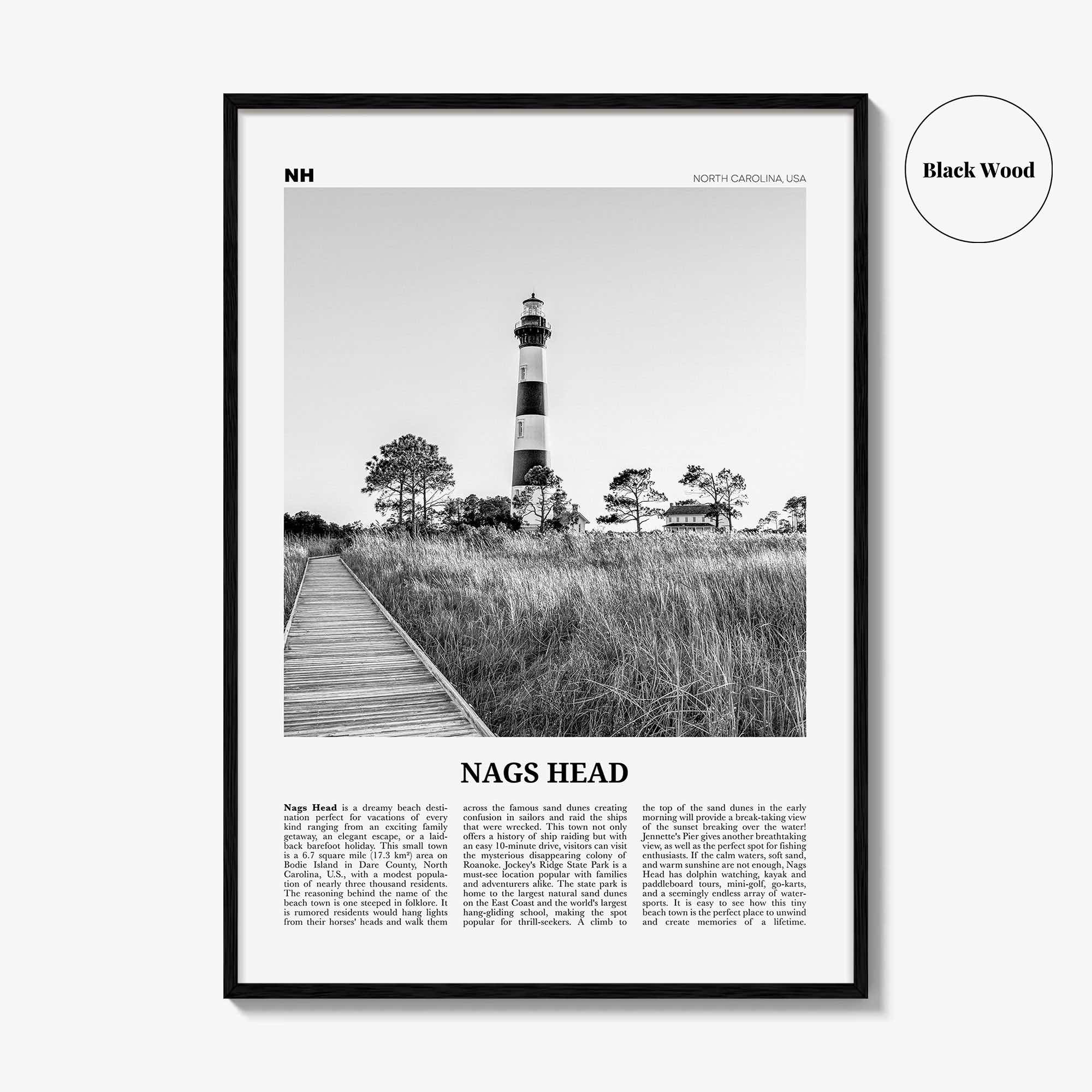 Nags Head Print Black and White, Nags Head Wall Art, Nags Head Poster, Nags Head Photo, Nags Head Décor, North Carolina, USA, United States
