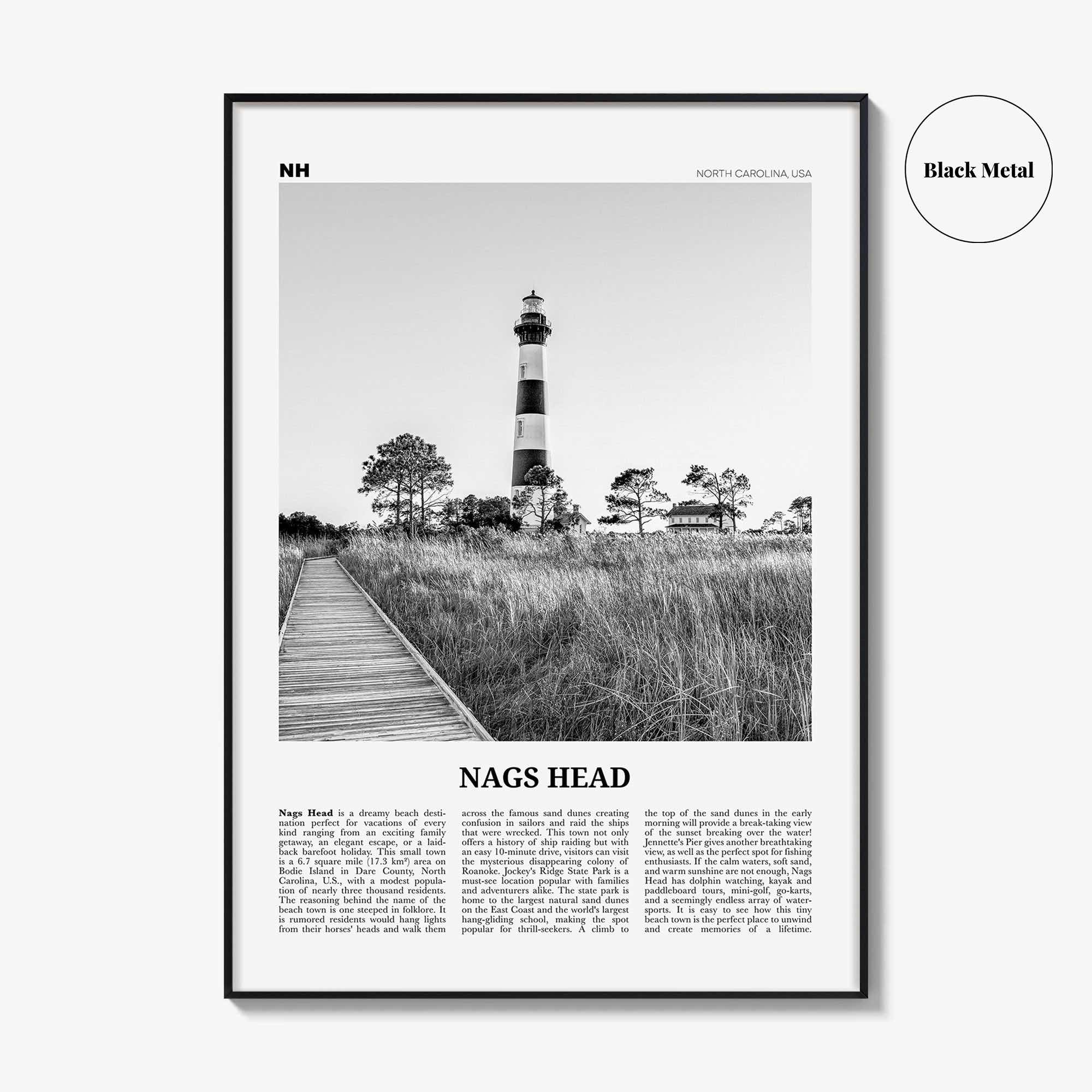 Nags Head Print Black and White, Nags Head Wall Art, Nags Head Poster, Nags Head Photo, Nags Head Décor, North Carolina, USA, United States