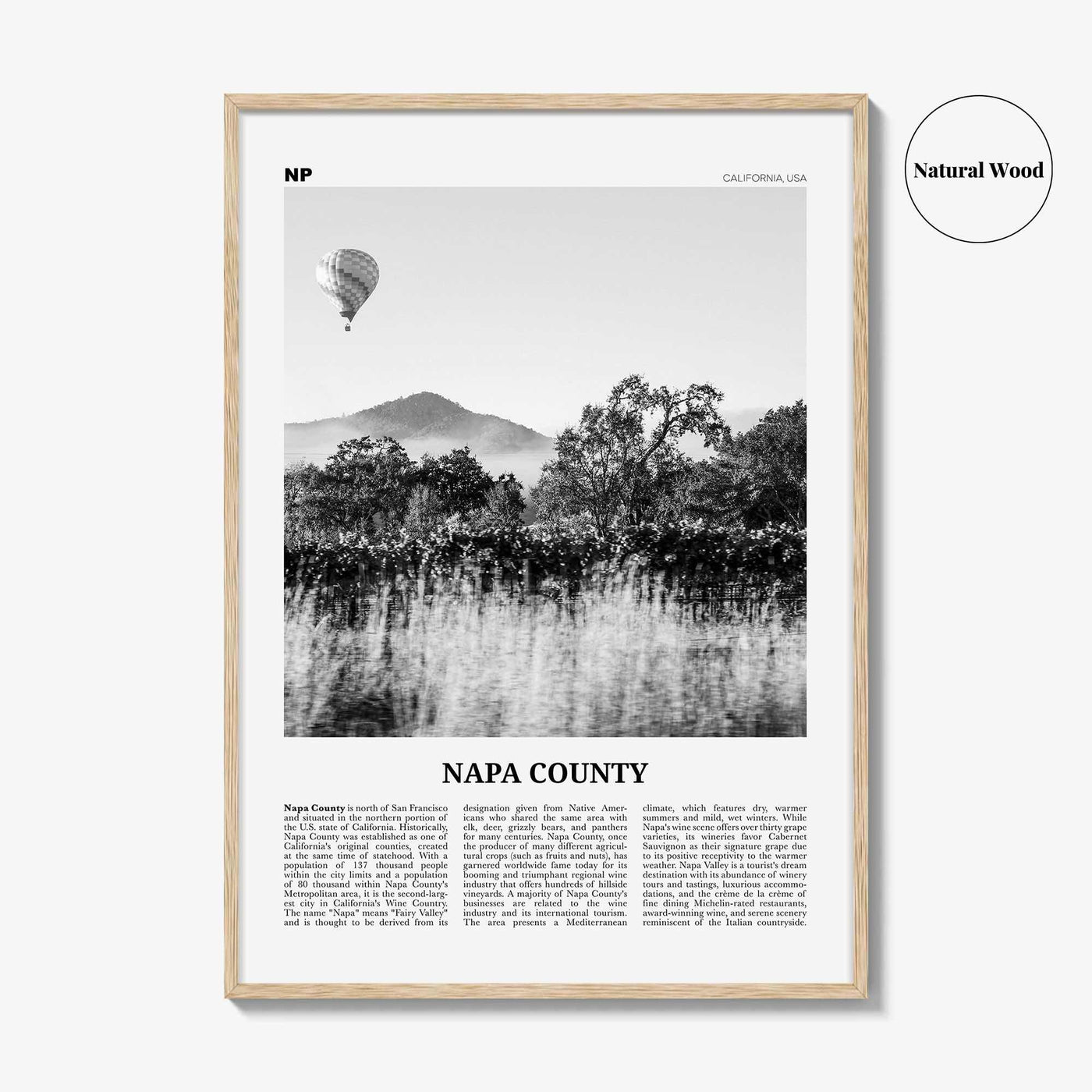 Napa County Print Black and White, Napa County Wall Art, Napa County Poster, Napa County Photo, Napa, Napa Valley, USA, United States
