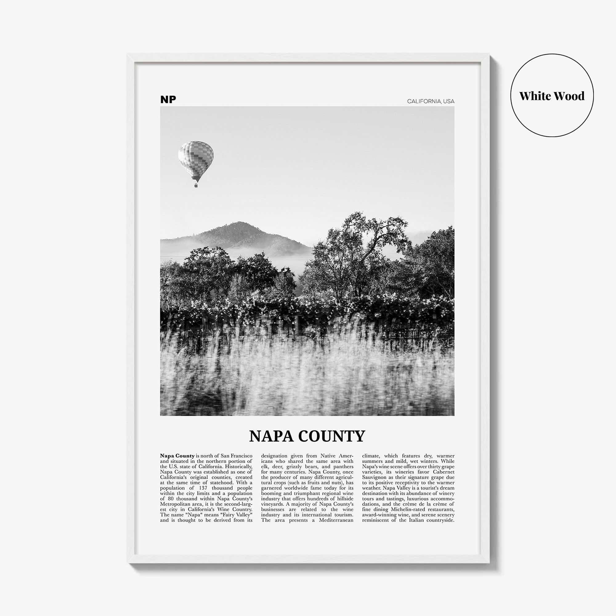 Napa County Print Black and White, Napa County Wall Art, Napa County Poster, Napa County Photo, Napa, Napa Valley, USA, United States