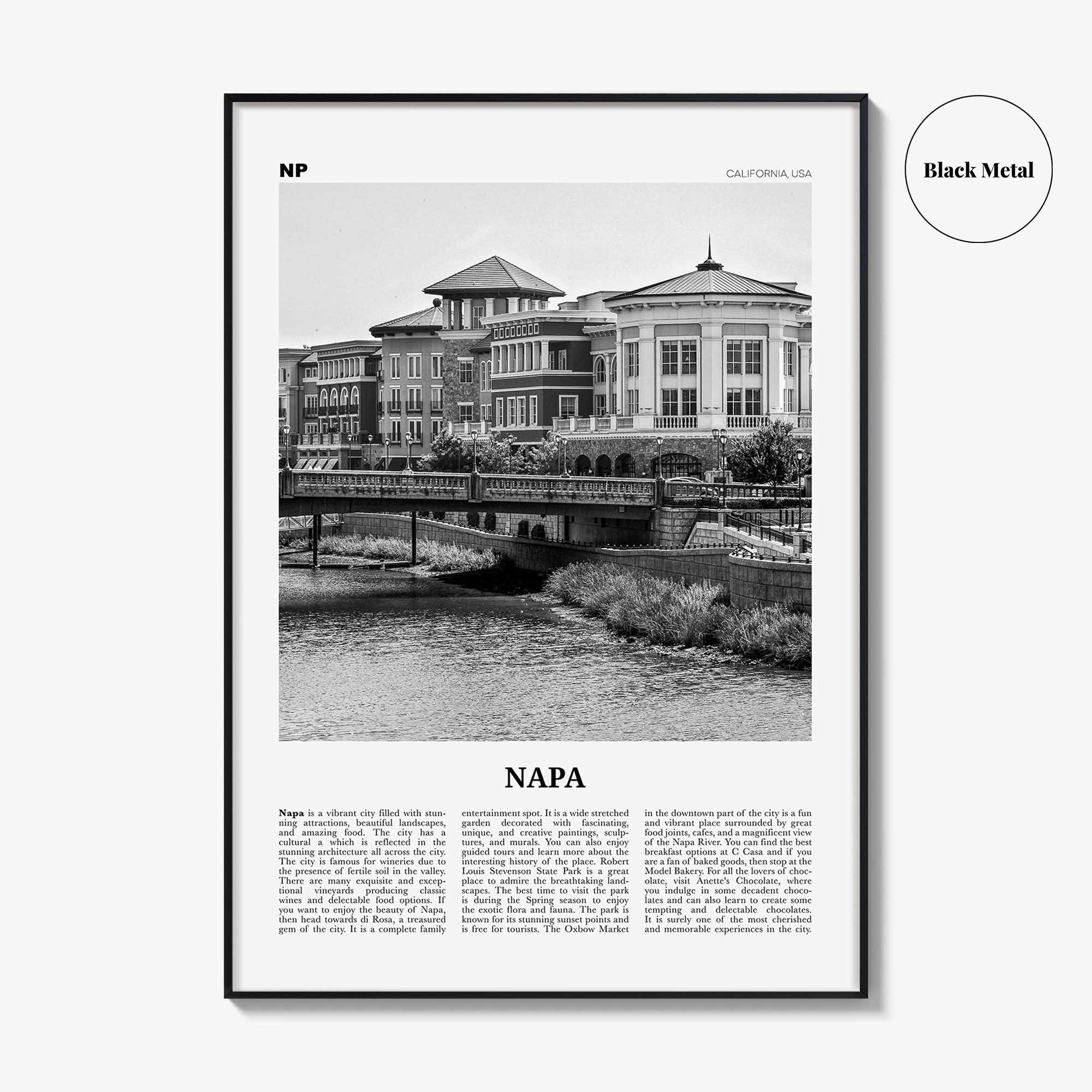 Napa Print Black and White, Napa Wall Art, Napa Poster, Napa Photo, Napa Wall Décor, California, USA, United States