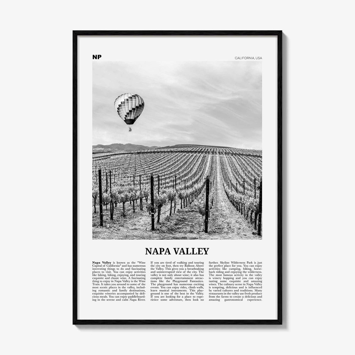 Napa Valley Print Black and White, Napa Valley Wall Art, Napa Valley Poster, Napa Valley Photo, California, USA, United States