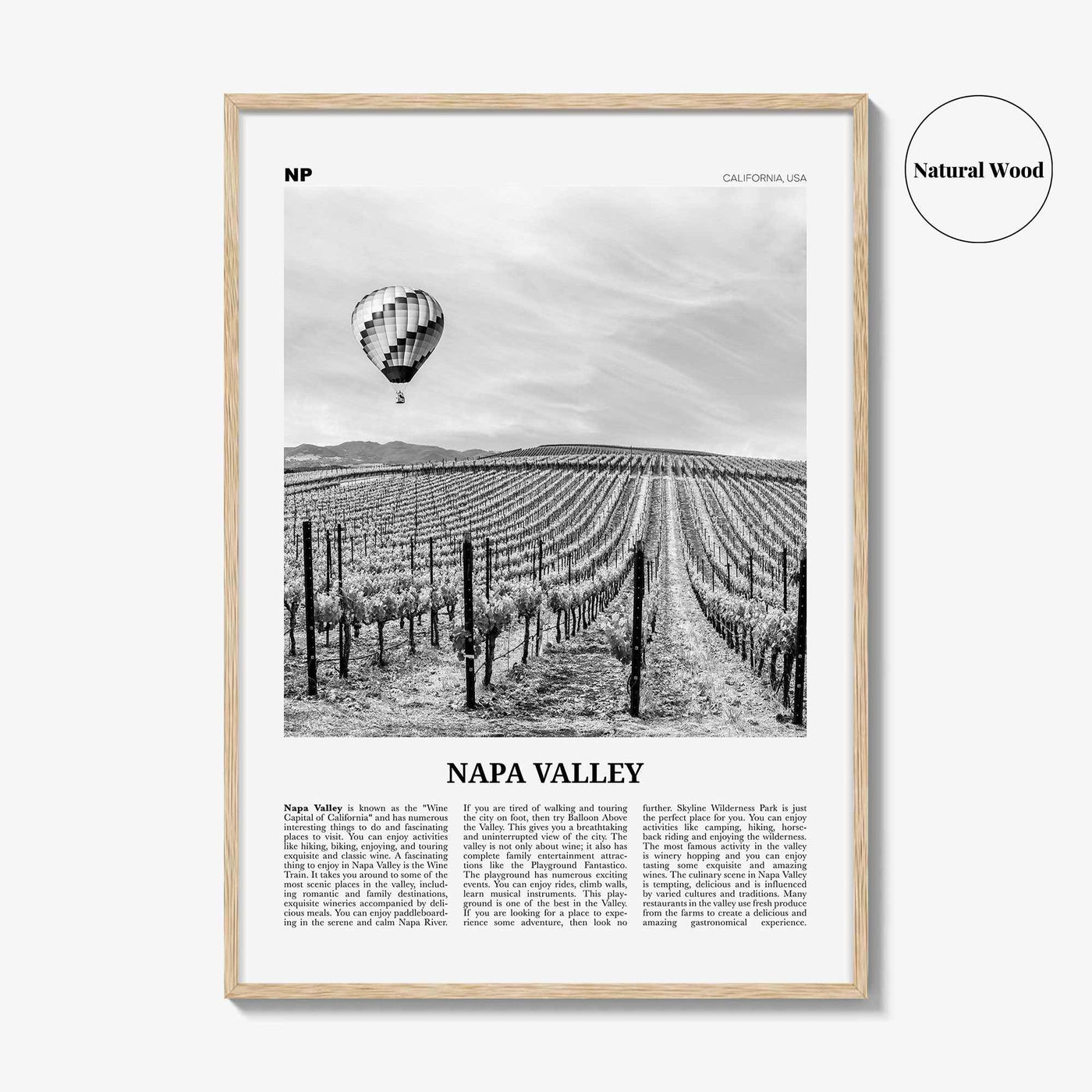Napa Valley Print Black and White, Napa Valley Wall Art, Napa Valley Poster, Napa Valley Photo, California, USA, United States