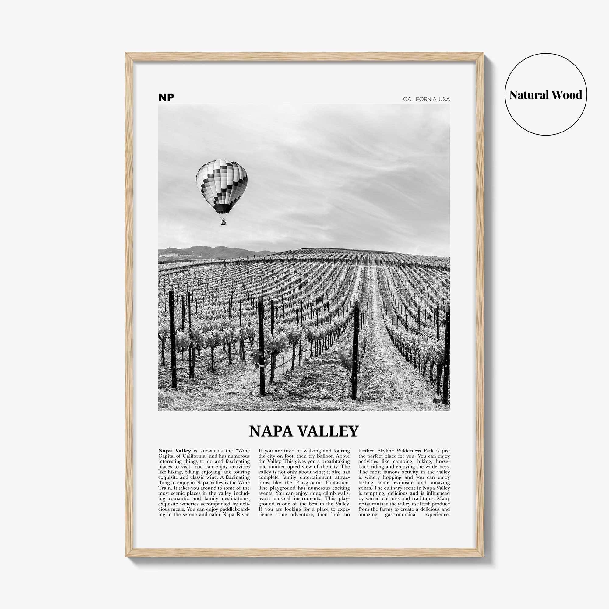 Napa Valley Print Black and White, Napa Valley Wall Art, Napa Valley Poster, Napa Valley Photo, California, USA, United States