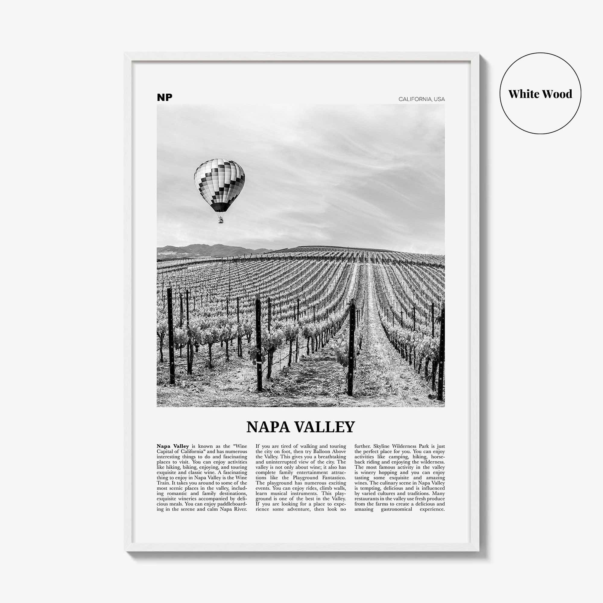 Napa Valley Print Black and White, Napa Valley Wall Art, Napa Valley Poster, Napa Valley Photo, California, USA, United States
