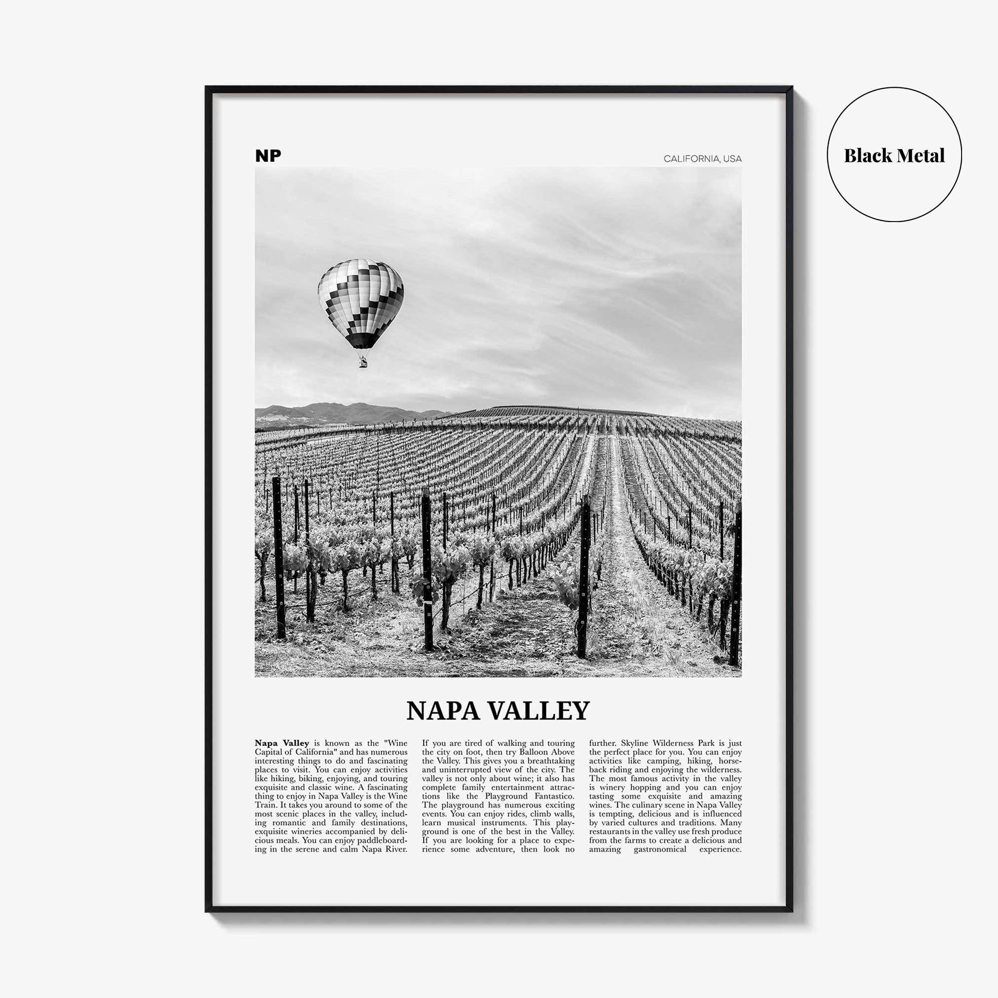 Napa Valley Print Black and White, Napa Valley Wall Art, Napa Valley Poster, Napa Valley Photo, California, USA, United States