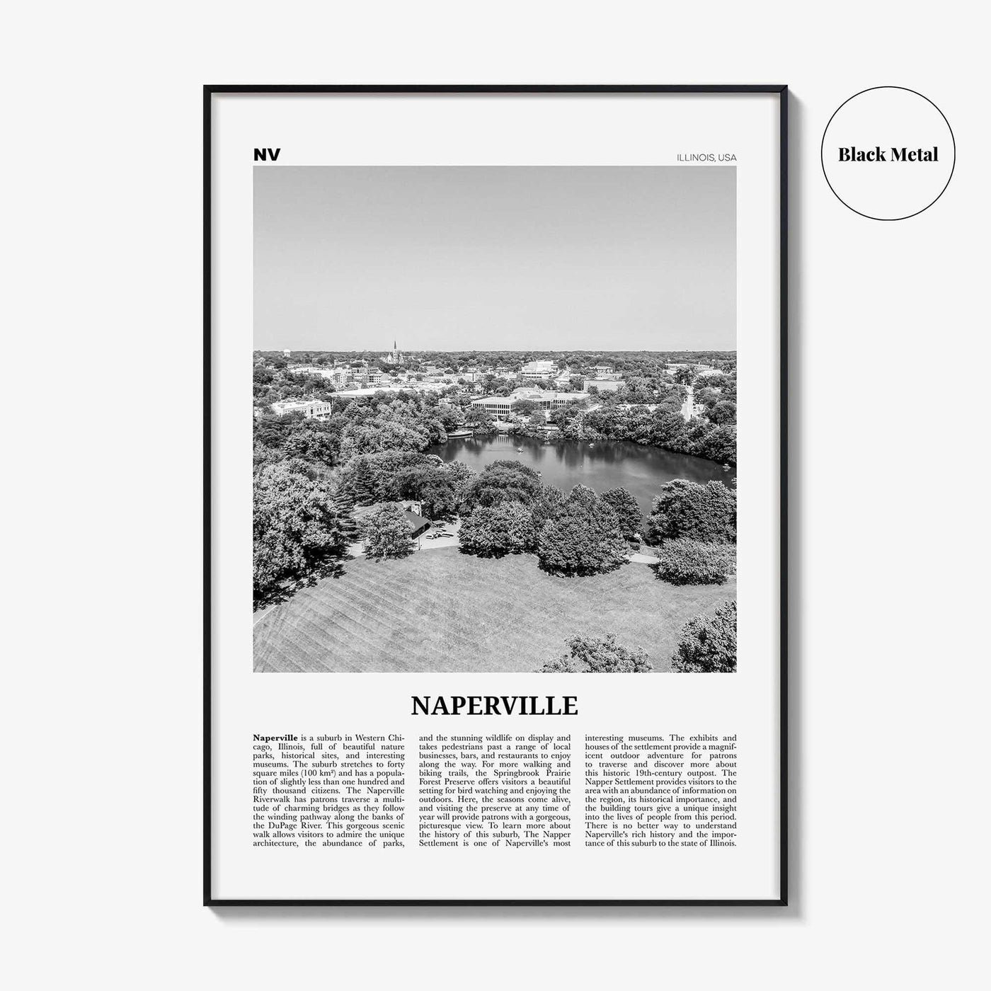 Naperville Print Black and White, Naperville Wall Art, Naperville Poster, Naperville Photo, Naperville Map, Illinois, USA, United States