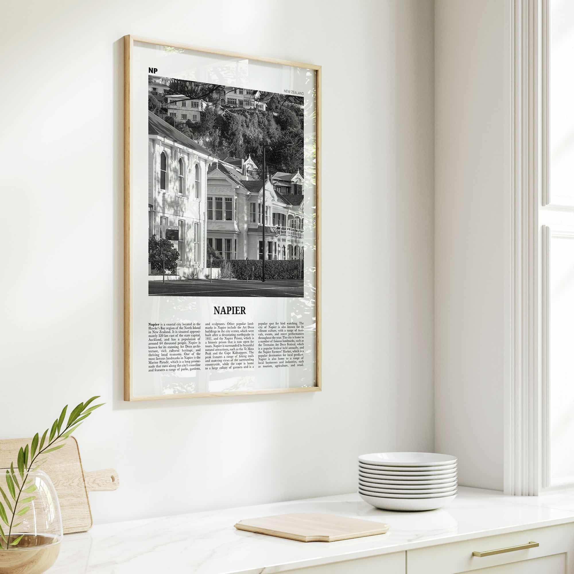 Napier Print Black and White, Napier Wall Art, Napier Poster, Napier Photo, Napier Wall Décor, Napier Map, New Zealand