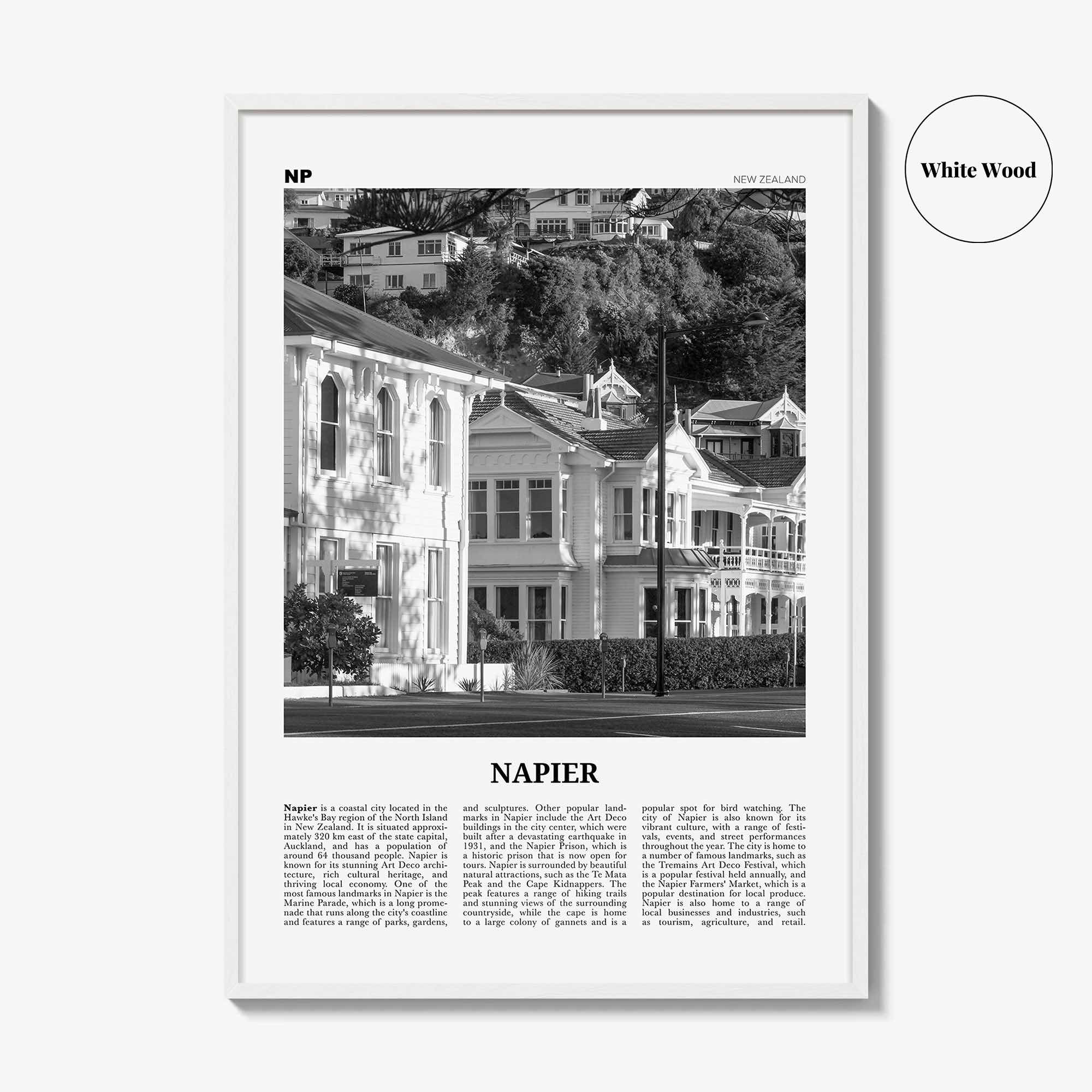 Napier Print Black and White, Napier Wall Art, Napier Poster, Napier Photo, Napier Wall Décor, Napier Map, New Zealand