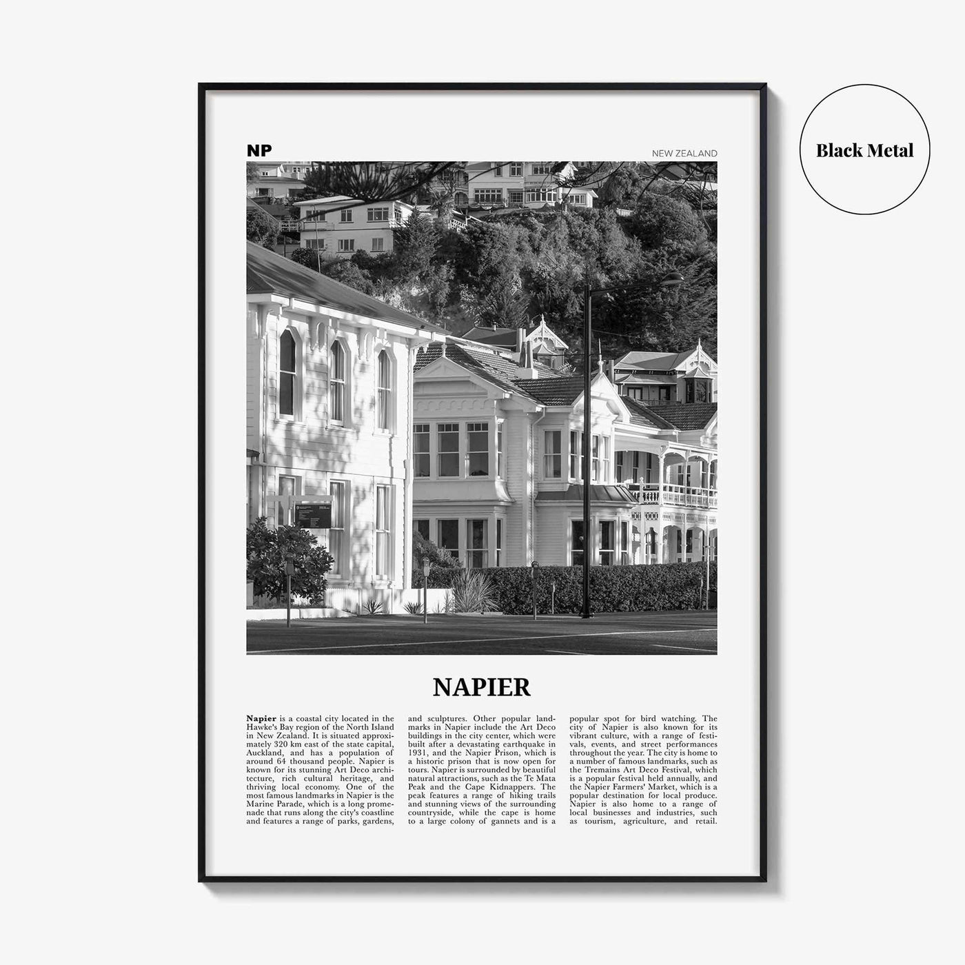 Napier Print Black and White, Napier Wall Art, Napier Poster, Napier Photo, Napier Wall Décor, Napier Map, New Zealand