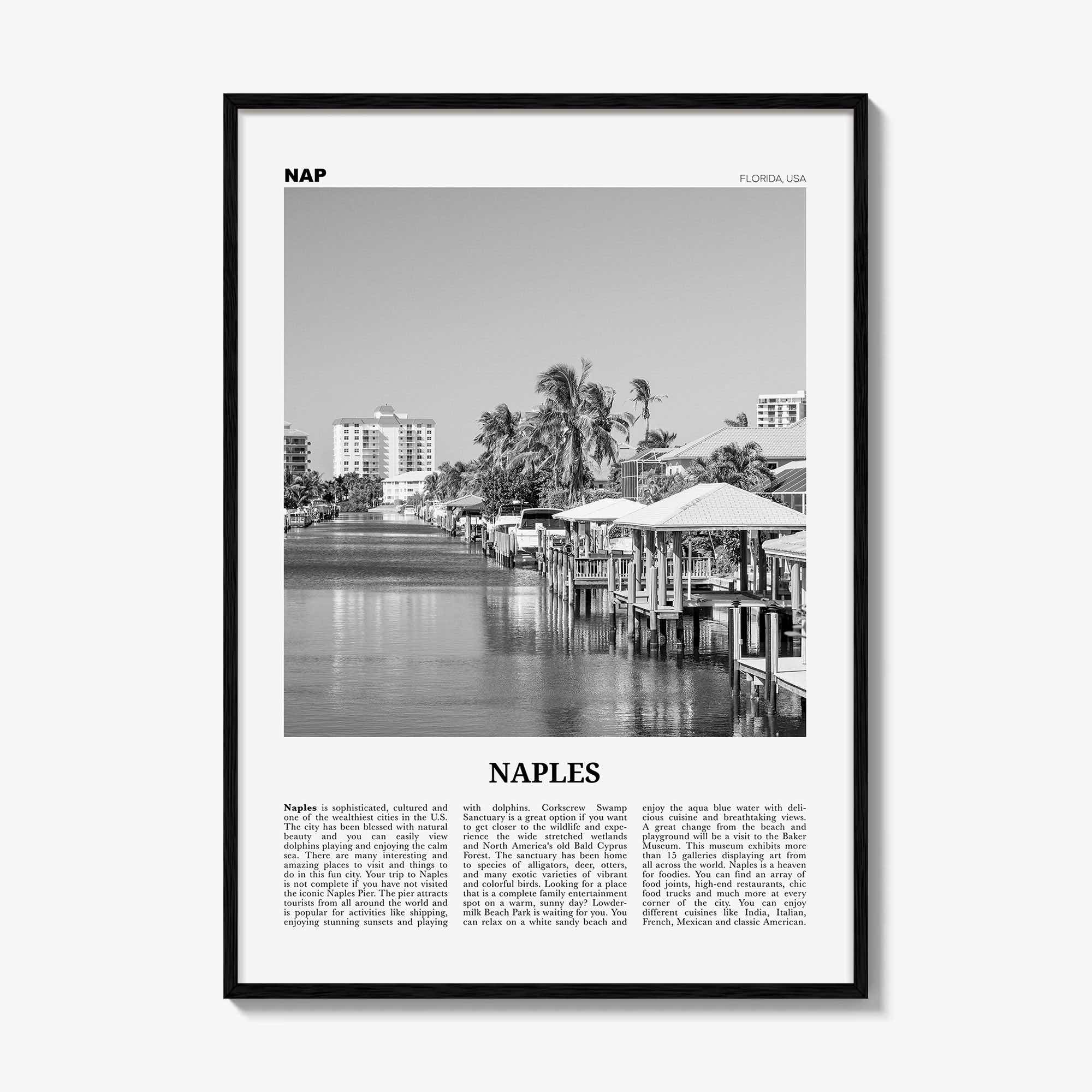 Naples Print Black and White Florida, Naples Wall Art, Naples Poster, Naples Photo, Naples Wall Décor, USA, United States